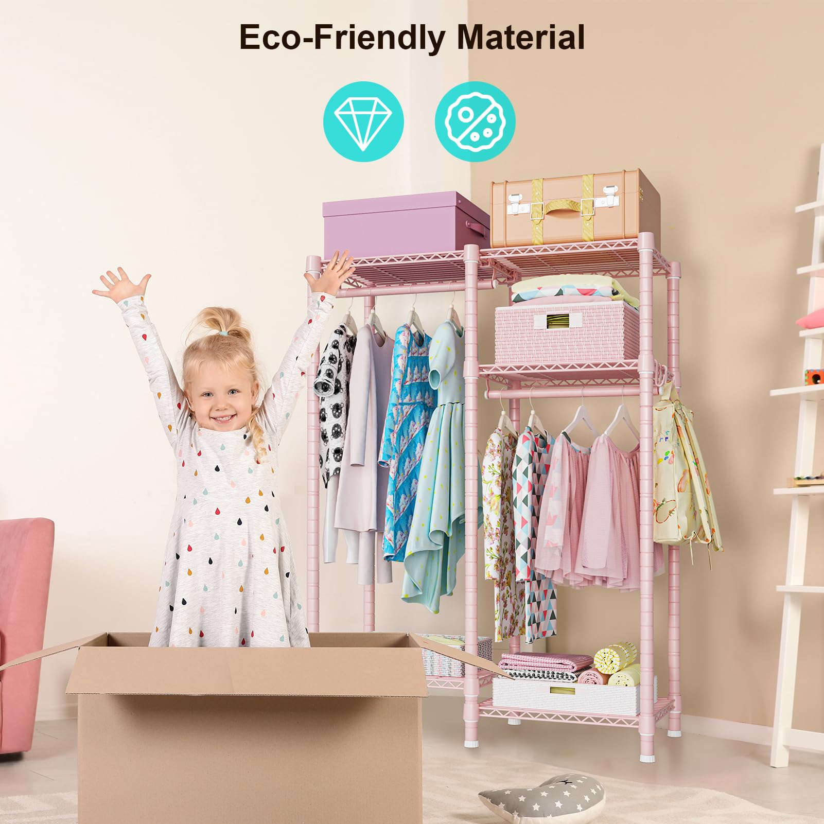 4-Tier Kids Clothes Rack with Hanging Rods