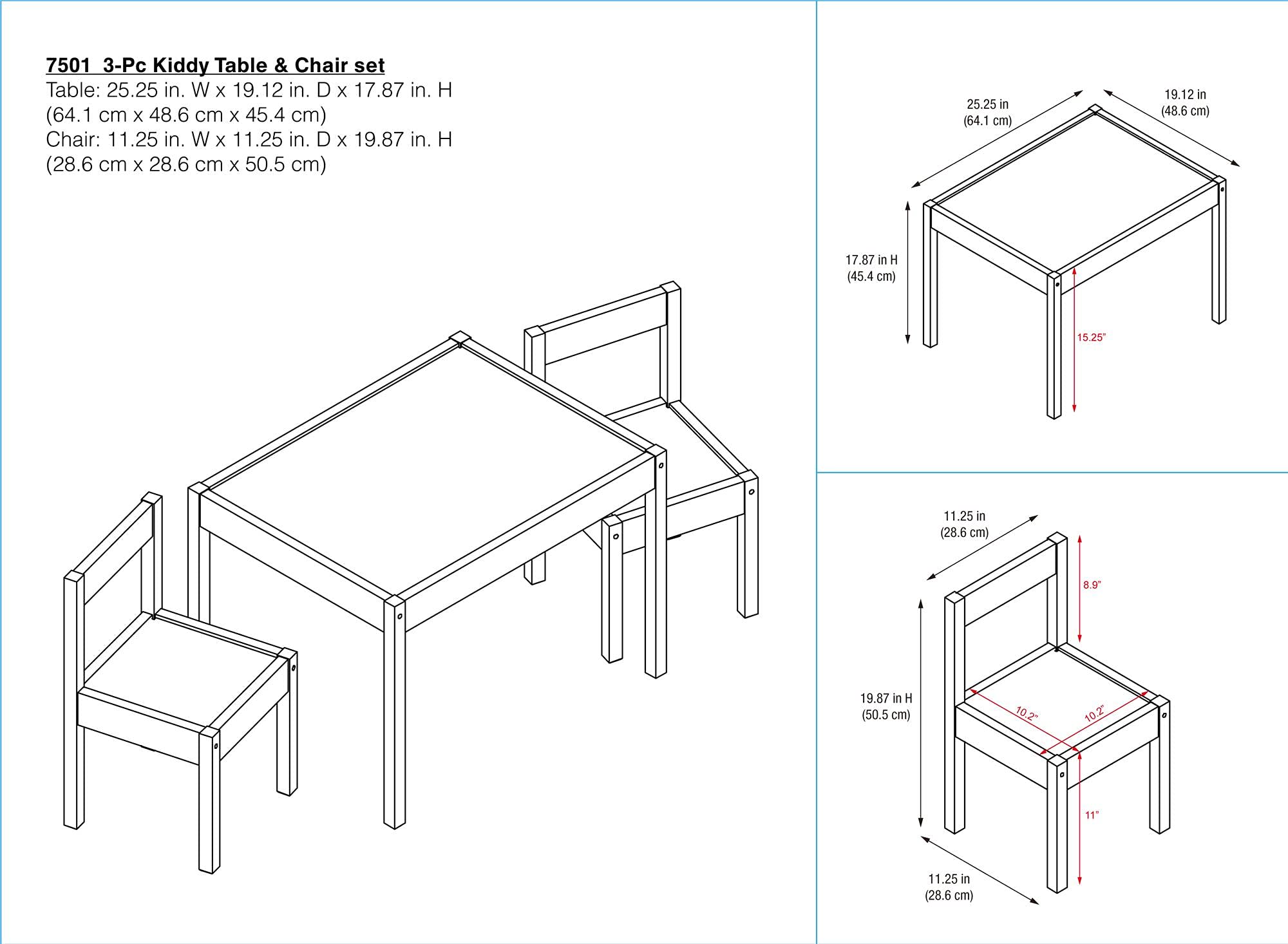 Hunter 3-Piece Kiddy Table and Chair Set