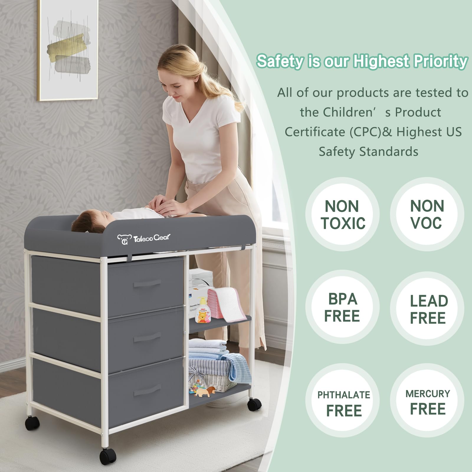 Portable Baby Changing Table with Storage Baskets