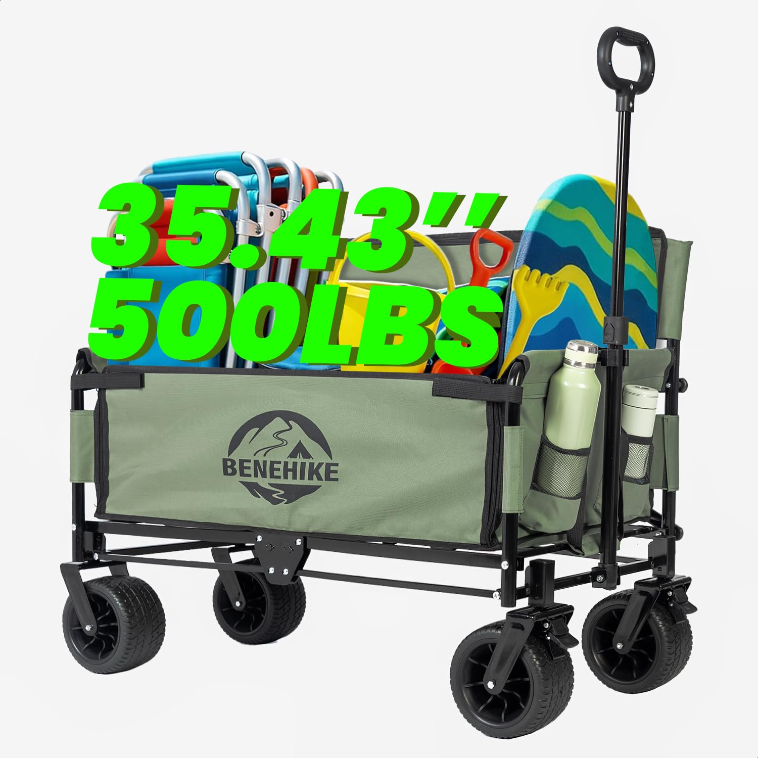 3-in-1 Large Collapsible Folding Wagon, BENEHIKE Foldable Beach Wagon