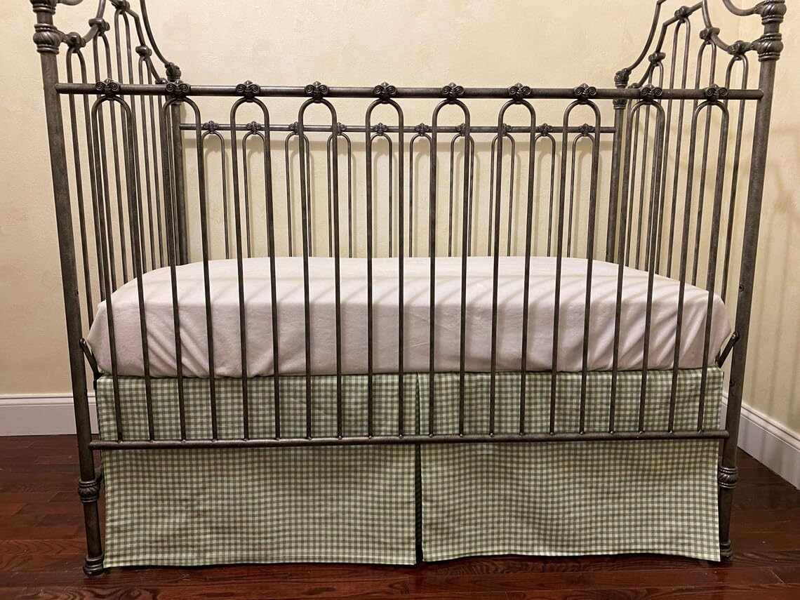 Sage Green Gingham Crib Skirt Pleated Nursery Bed Skirt