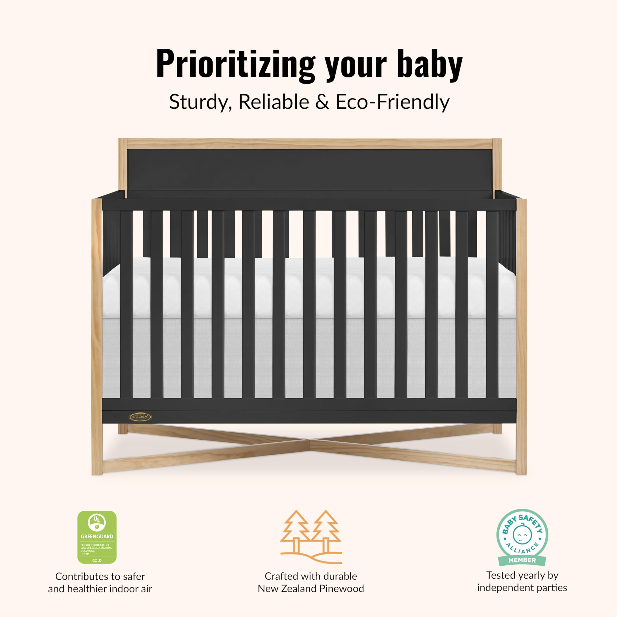 5-in-1 Convertible Full-Size Baby Crib with Adjustable Mattress Heights