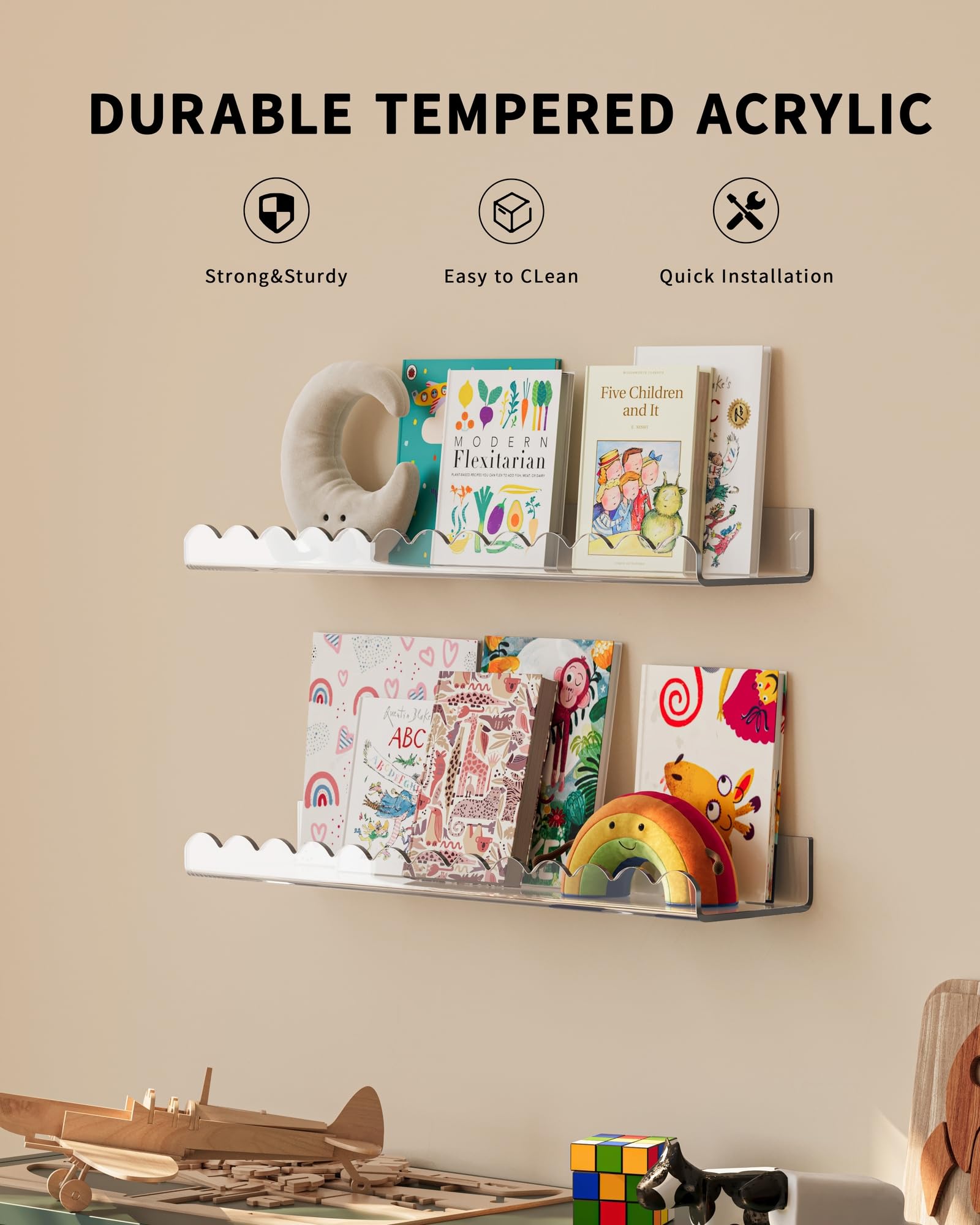 Clear Acrylic Floating Book Shelves for Kids Room