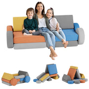 12PCS Modular Kids Play Couch, Velvet Convertible Toddler Sofa
