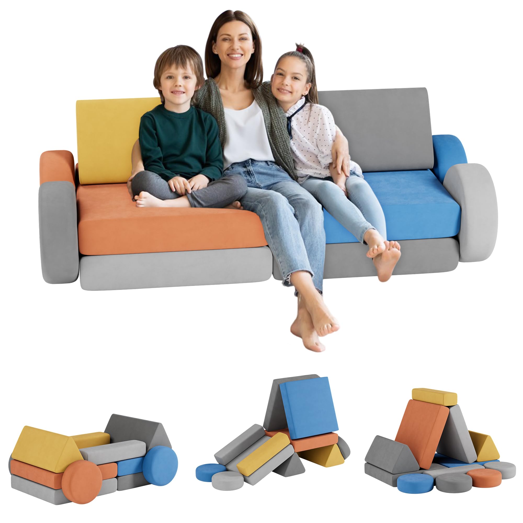 12PCS Modular Kids Play Couch, Velvet Convertible Toddler Sofa