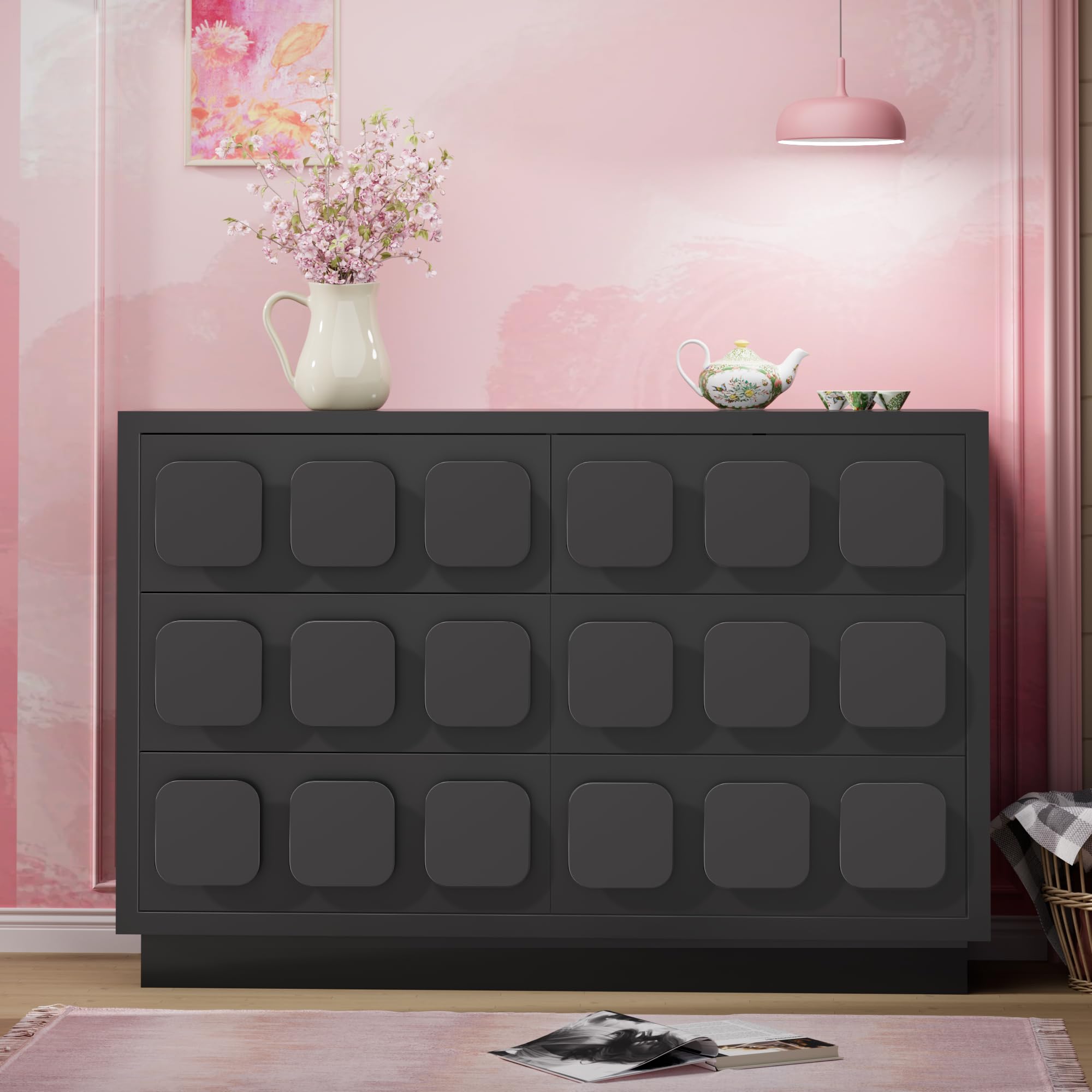 Black Baby Dresser for Bedroom, Dresser for Baby with 6 Drawers