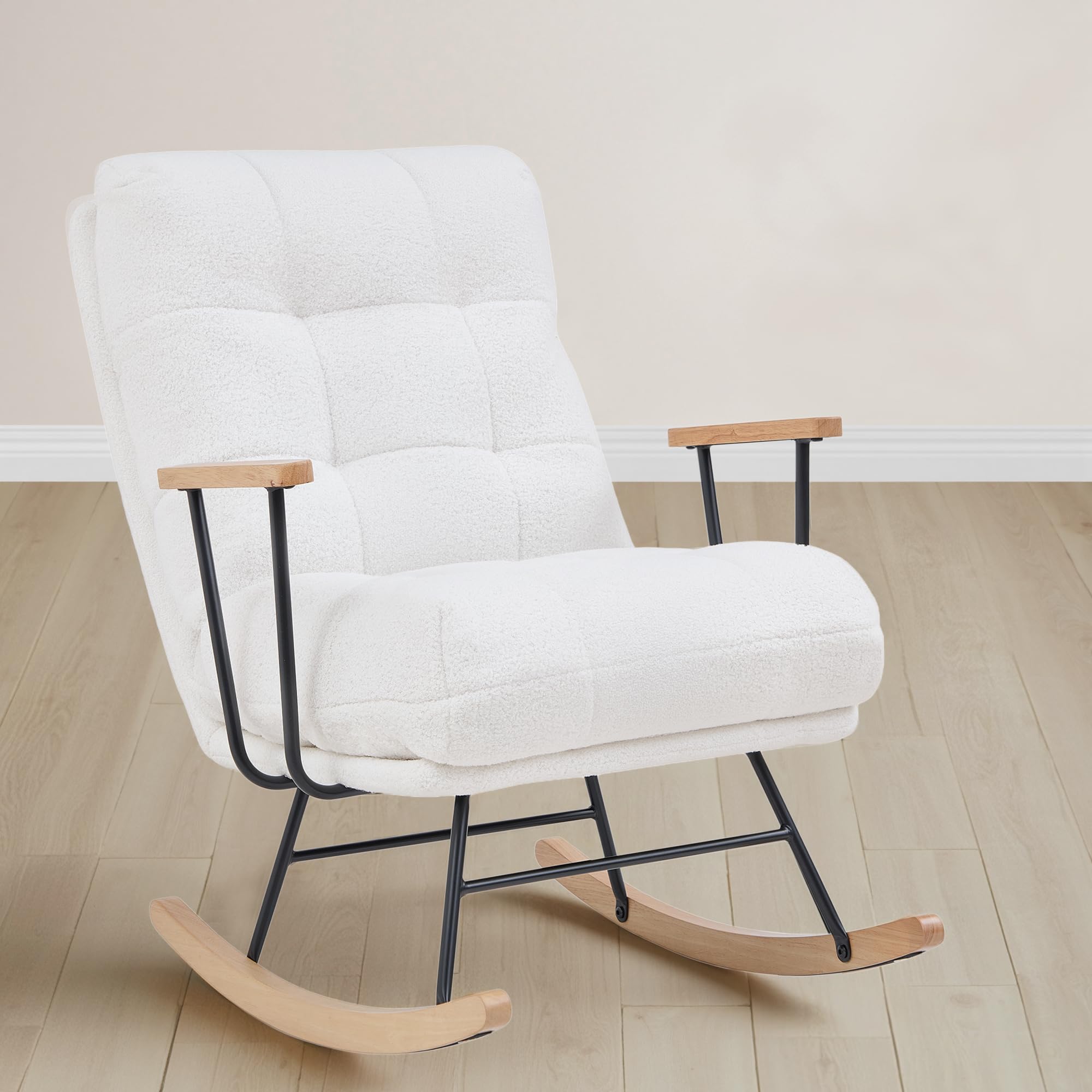 Oversized Teddy Fabric Nursery Rocking Chair with Adjustable High Backrest
