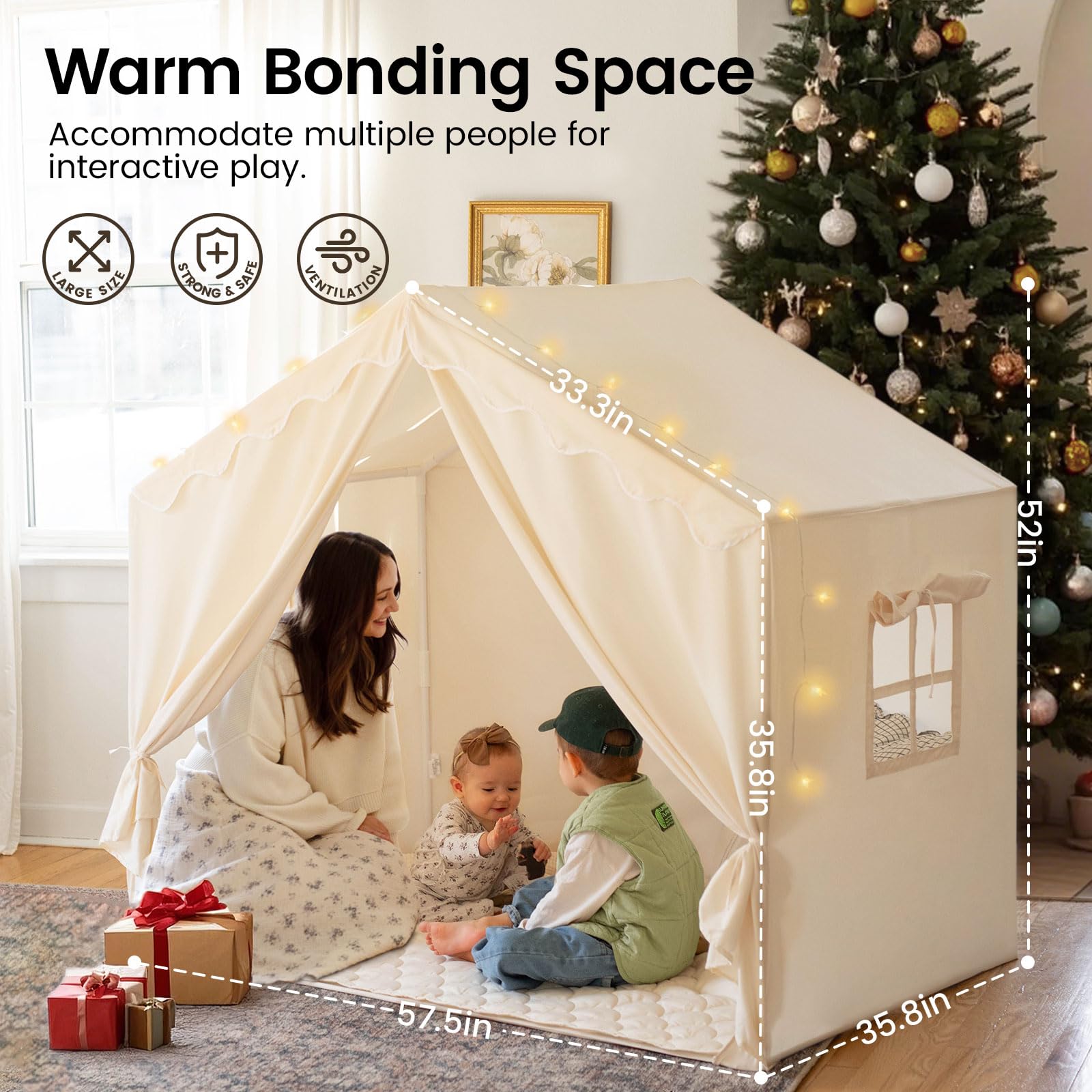 Kids Play Tent with Mat and Star Lights Indoor Playhouse