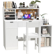 White Wooden Kids Fluted Desk and Chair Set,Kids Study Table and Chair Set