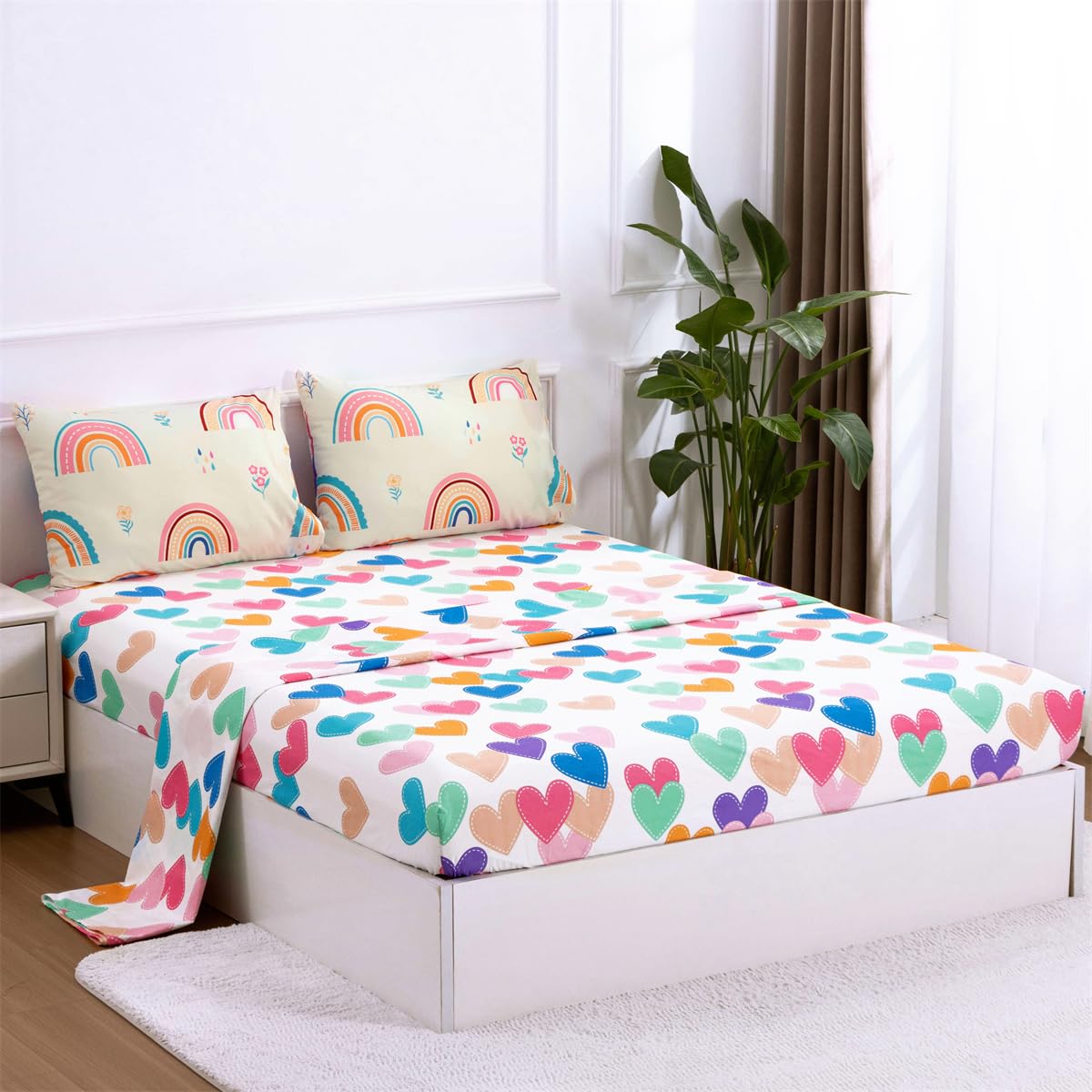 Rainbow Comforter Set with Sheets,5 Pieces Floral Bed in a Bag Twin