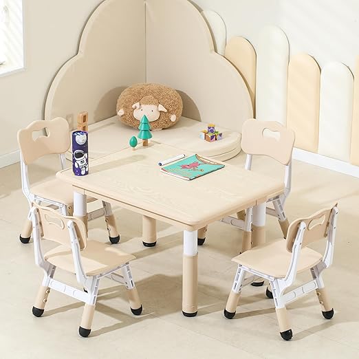 Kids Table and Chairs, Height-Adjustable Toddler Table and Chair Set