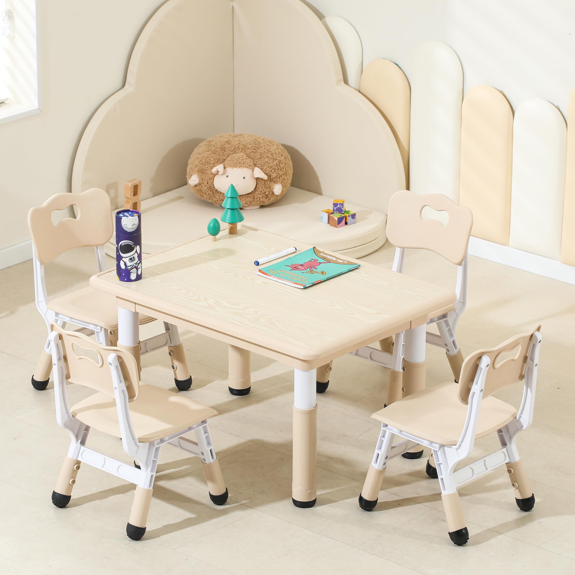 Kids Table and Chairs, Height-Adjustable Toddler Table and Chair Set