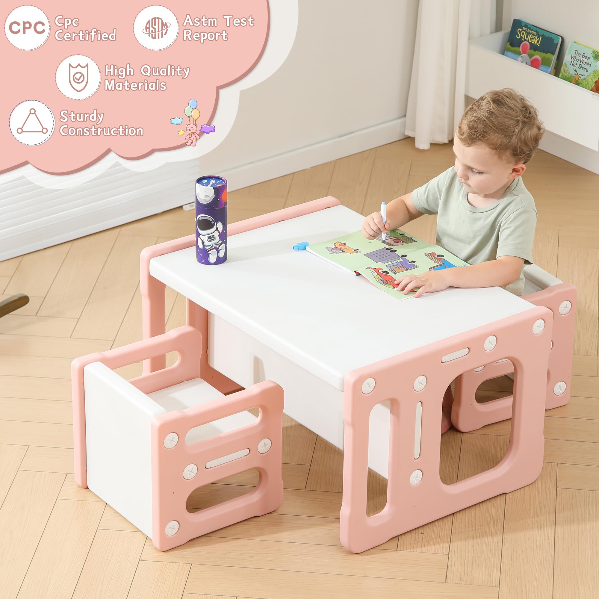 Height-Adjustable Kids Table and Chair Set for Ages 3-8