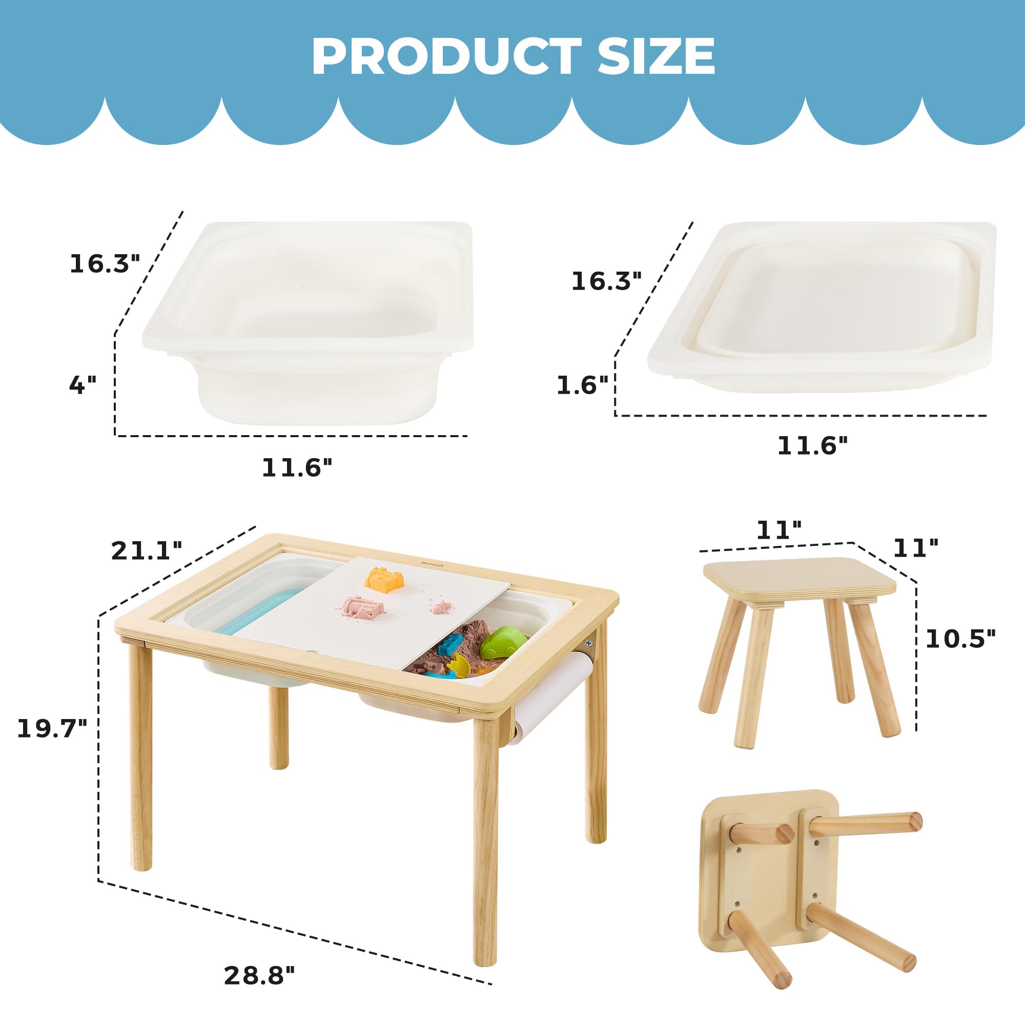 Wooden Sensory Table for Toddlers with 2 Chairs