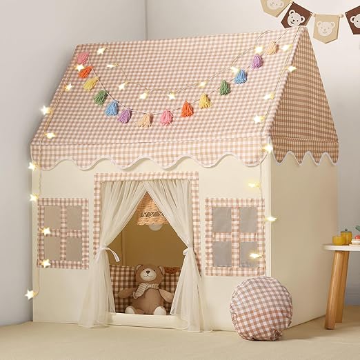 Kids Play Tent Indoor: with Mat, Tassel Garland, Star Lights