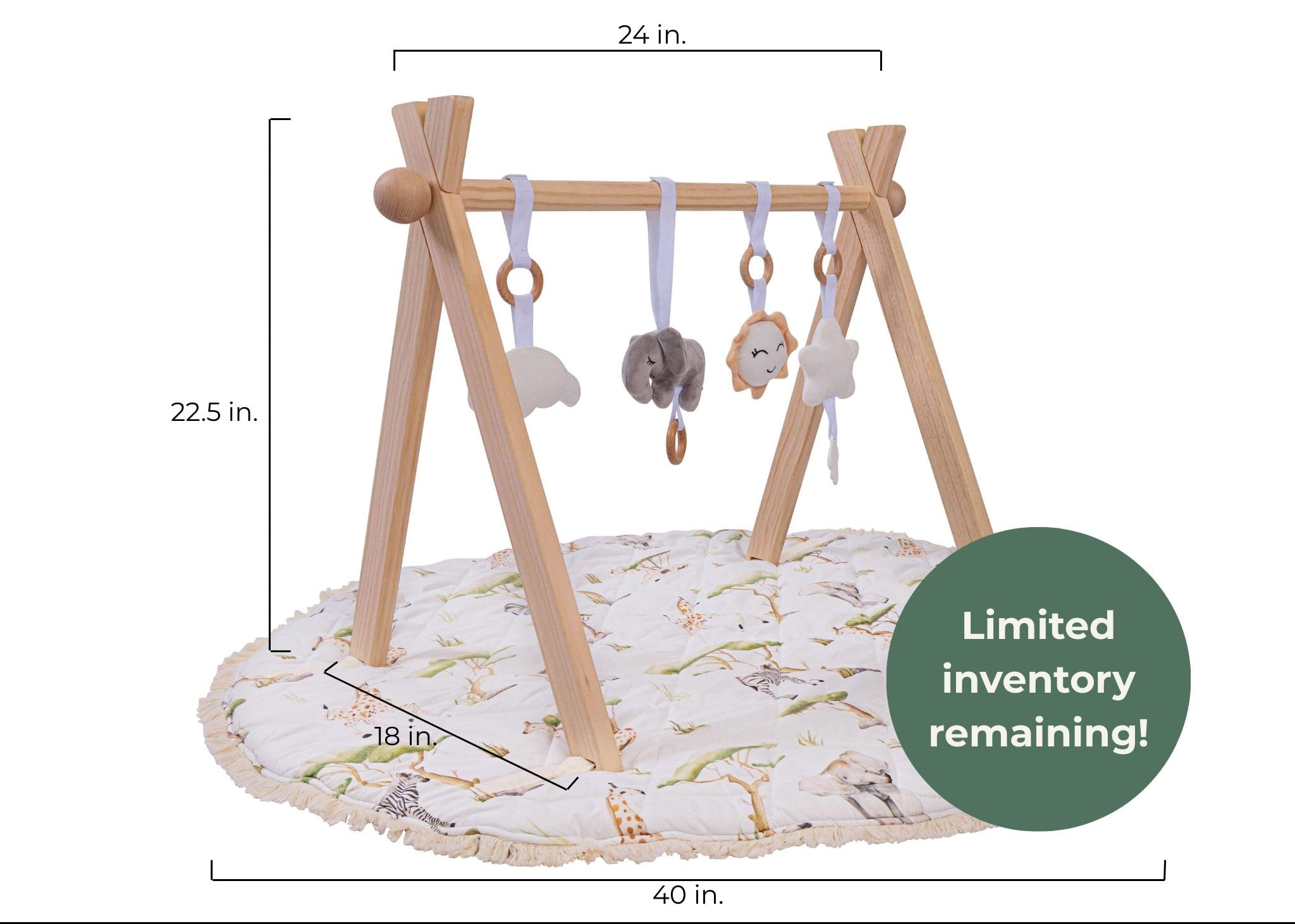 Wooden Baby Play Gym with Washable Mat