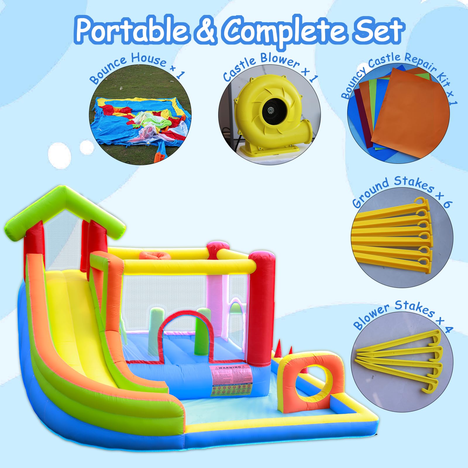 Inflatable Water Slide Bounce House with Dual Slides and Splash Pool