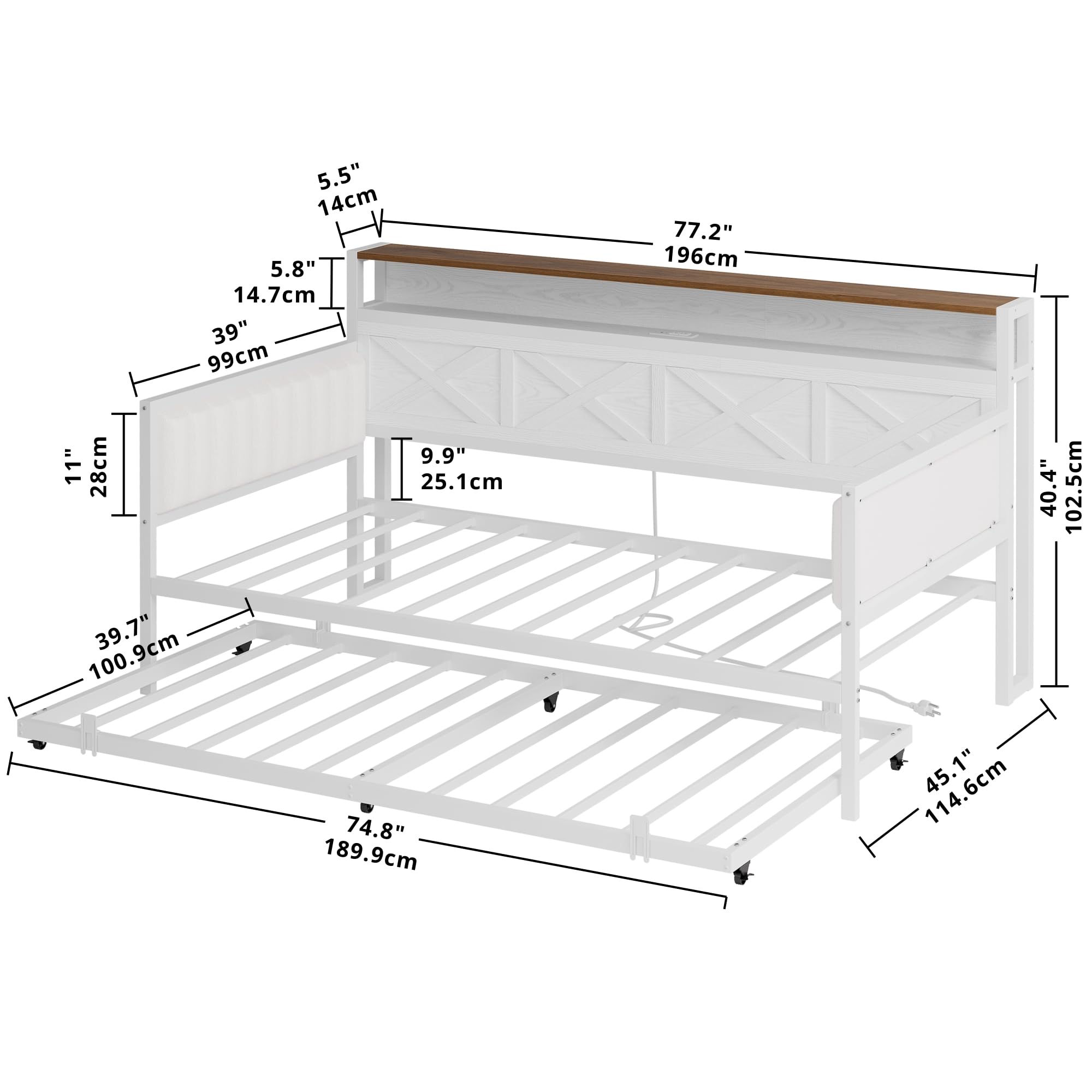 Twin Daybed with Trundle and Charging Station