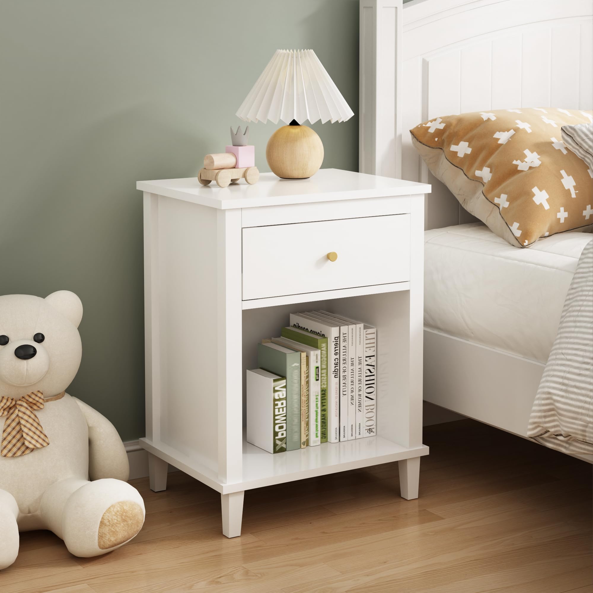 Kids Nightstand with Drawer and Open Storage Shelf