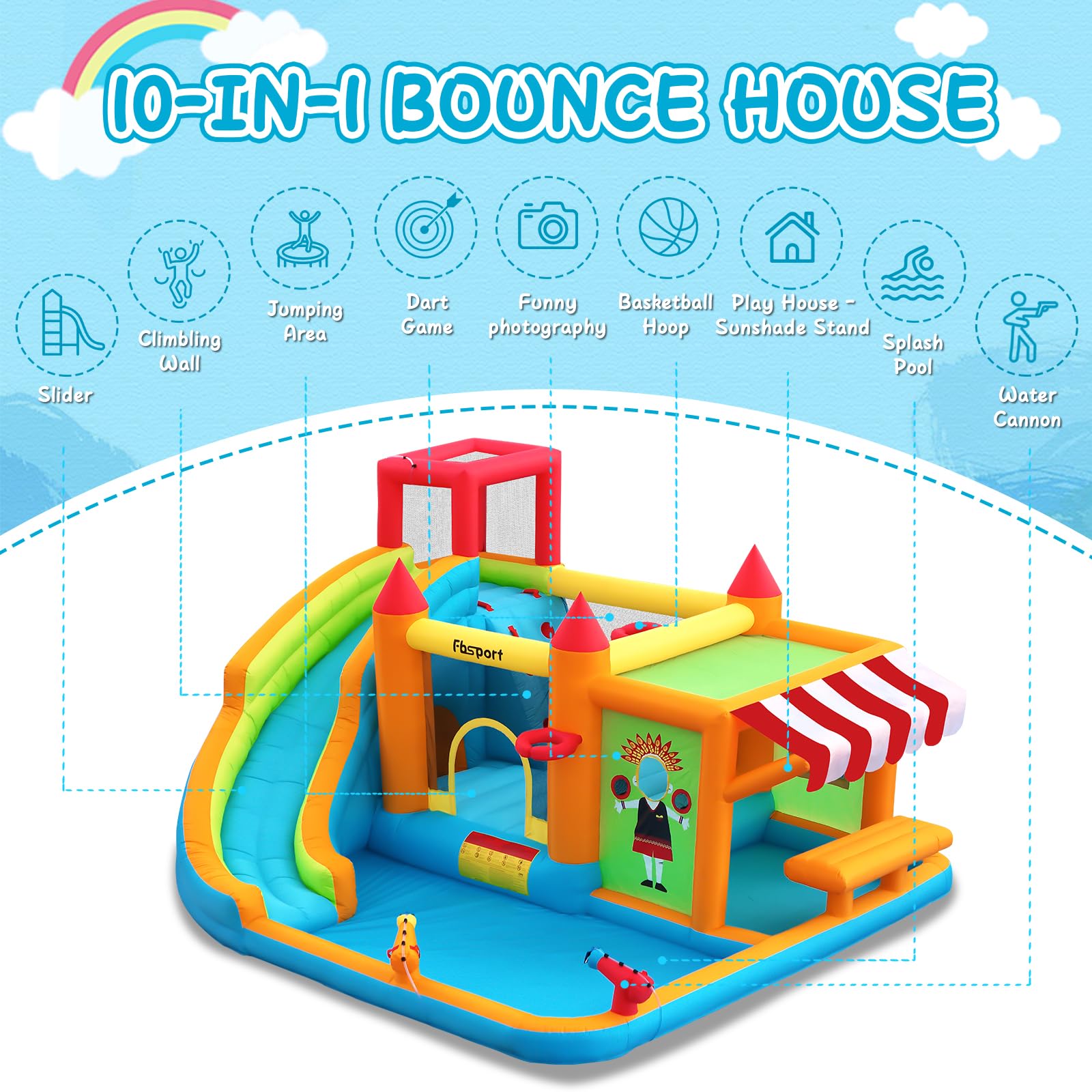 10-in-1 Inflatable Bounce House Water Slide with Splash Pool