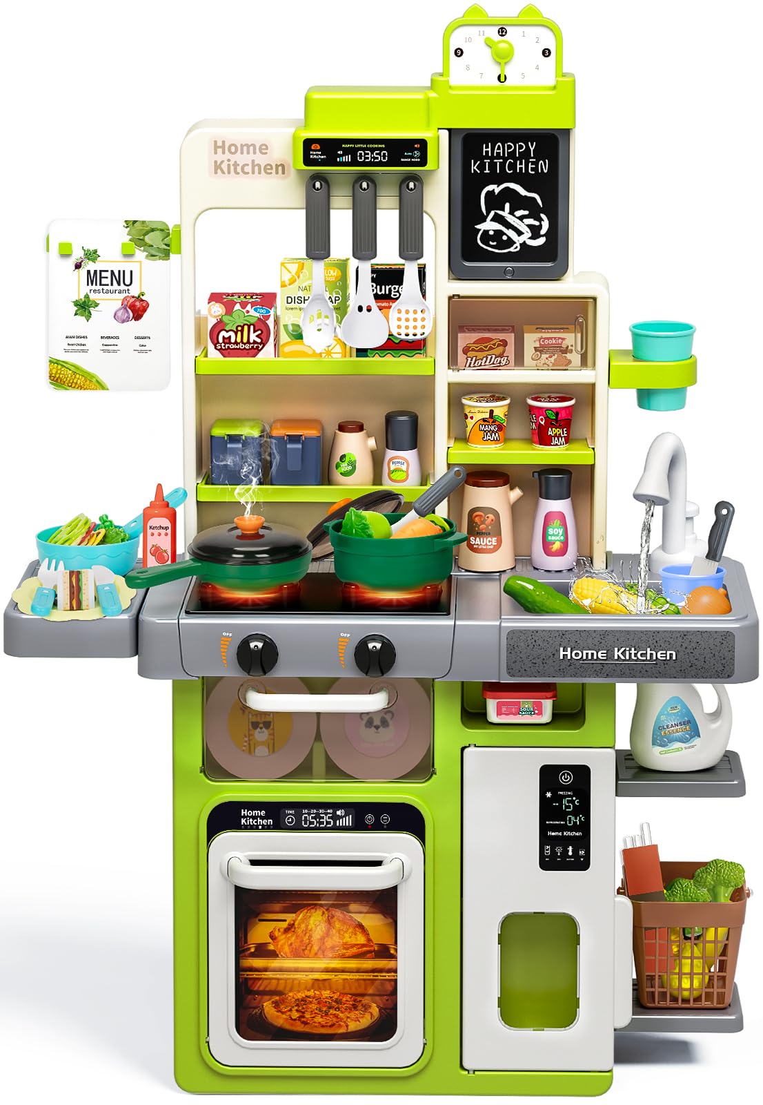 Kids Play Kitchen Set, Toddler Kitchen Playset with Sound & Light, Cooking Stove with Steam, Play Sink, Play Food Toy and Kitchen Accessories, Kitchen Toy for Kids Girls Boys (31.5 * 22 * 8.6in)