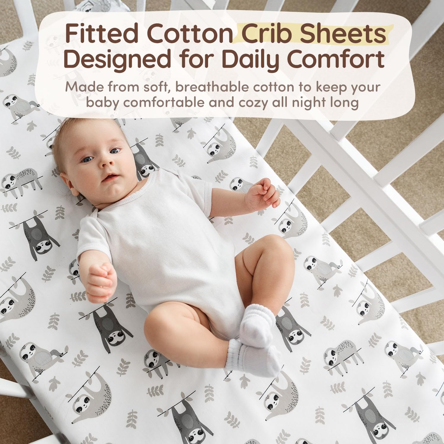 Neutral Baby Crib Bedding Set 5-Piece with Comforter, Fitted Sheets, Skirt & Changing Pad Cover