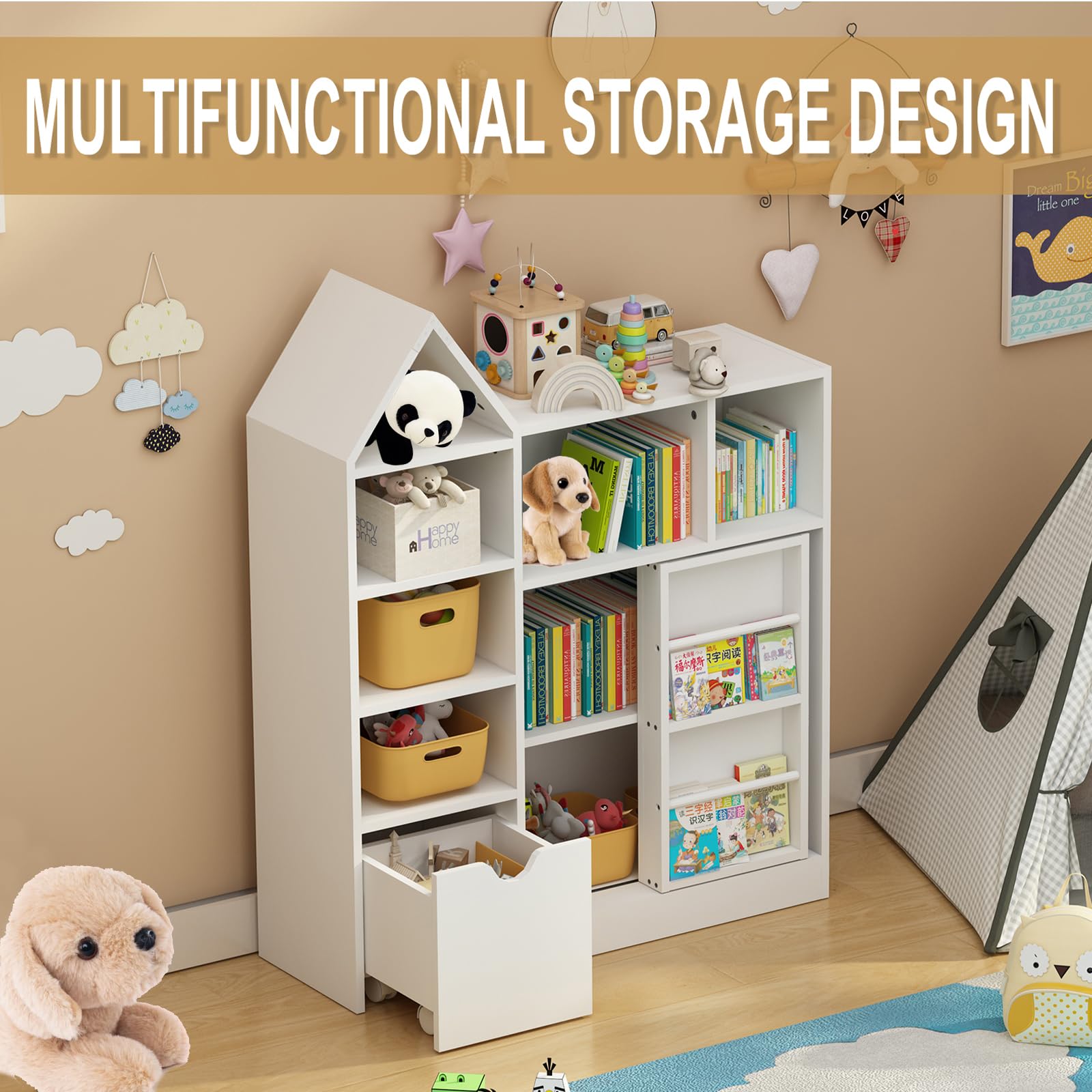 Kids Toy Storage Organizer Bookshelf with Drawers