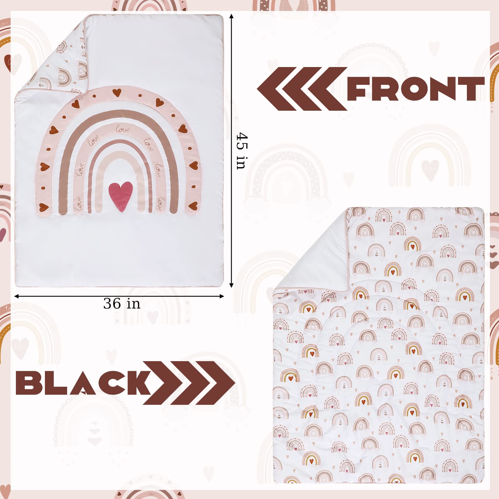 Rtteri 4 Pieces Baby Crib Bedding Set, Nursery Bedding Standard Size Soft Baby Bedding Set Including Crib Skirt, Blanket, Sheet and Diaper Stacker for Girls and Boys(Boho)