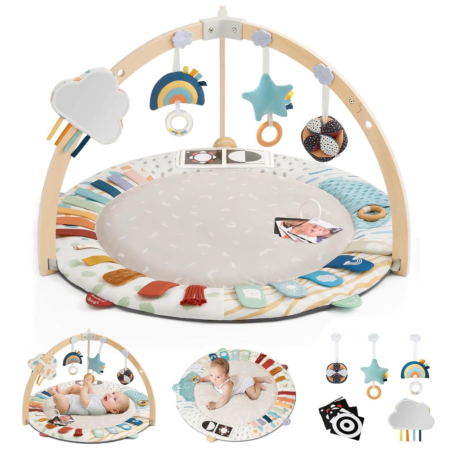 Wooden Baby Play Gym Activity Mat with Developmental Toys