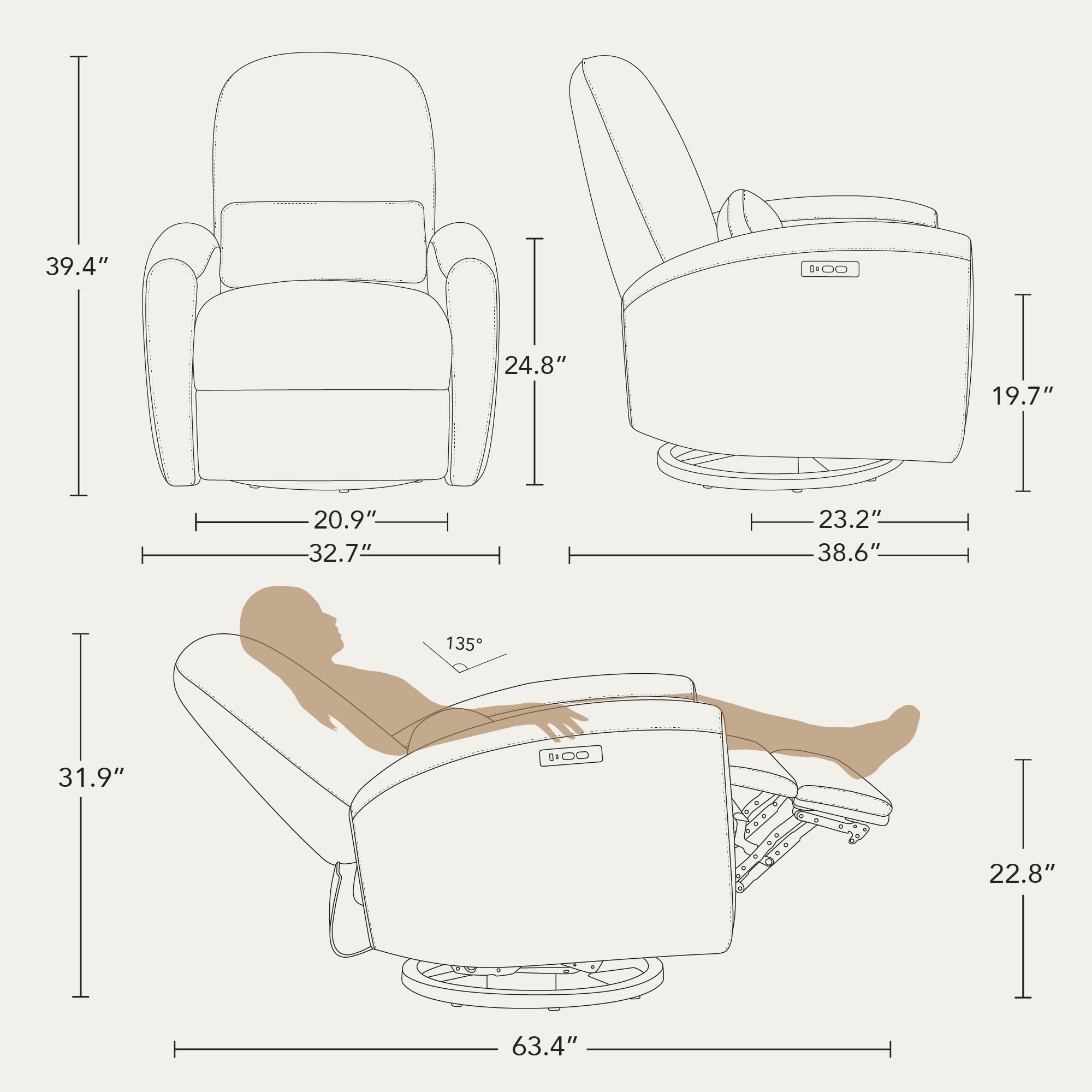 Power Recliner Chair with Swivel & USB Charging
