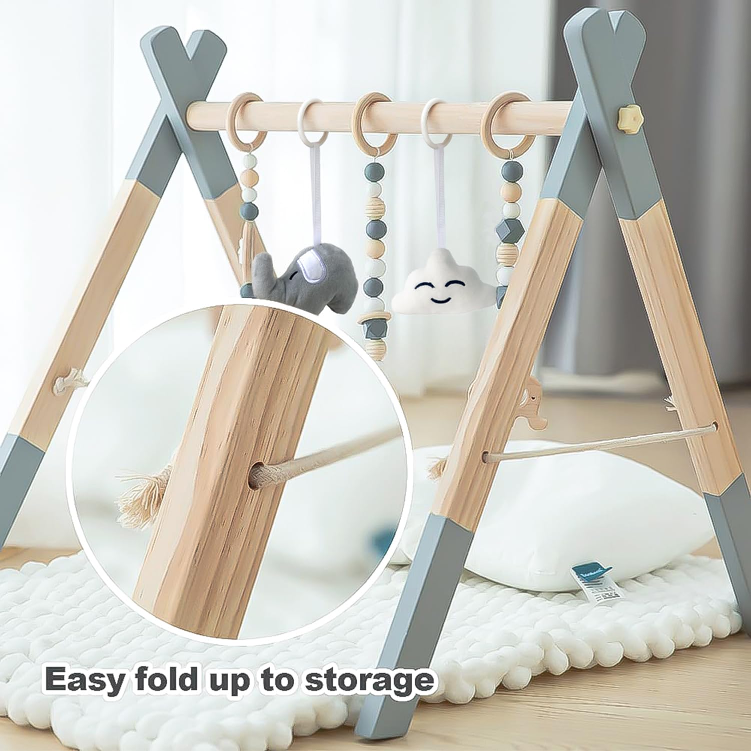 Wooden Foldable Baby Play Gym with Activity Toys