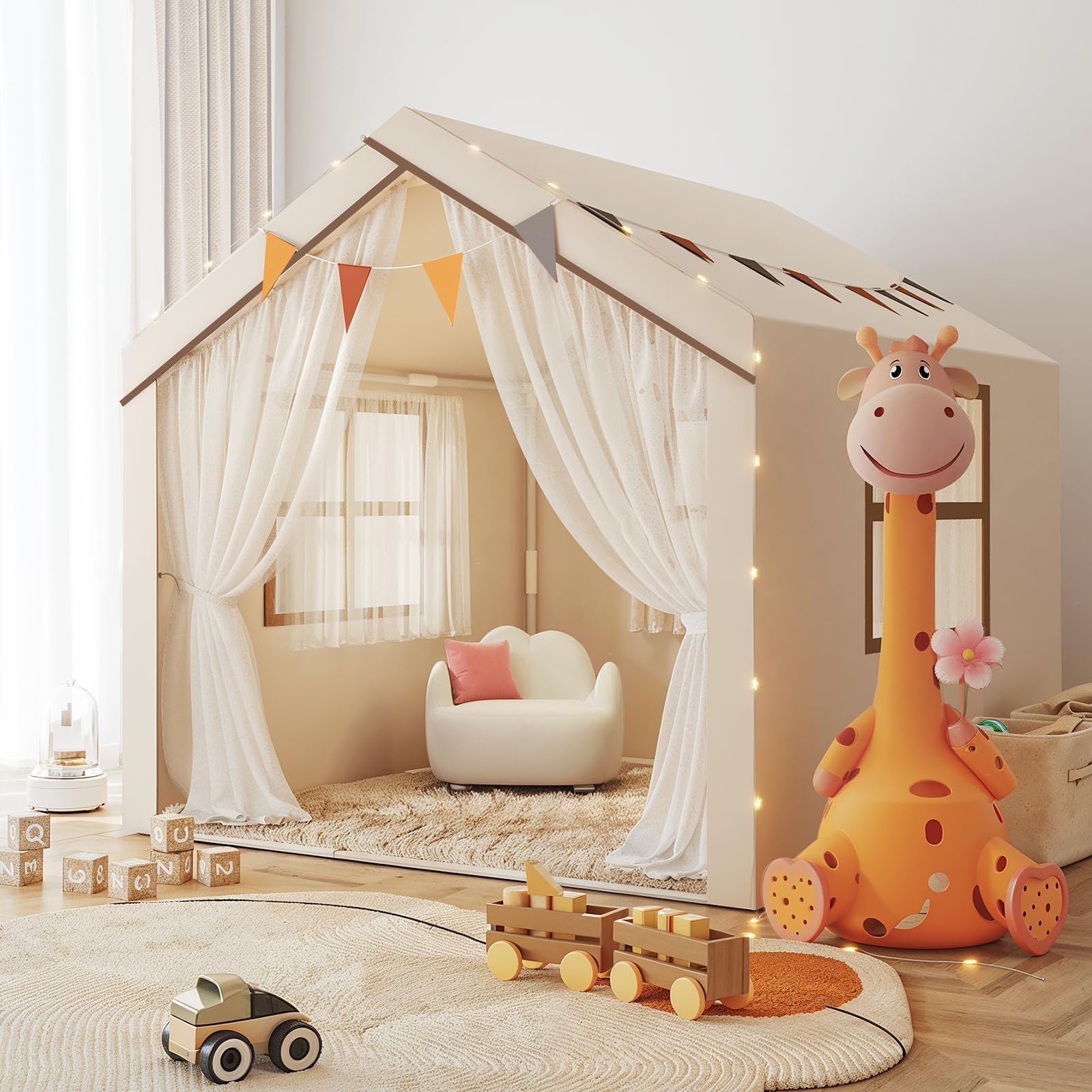 Kids Tent, Large Tent for Kids with Mat & Star LED Lights,Toddler Toys for Boys & Girls,Indoor Outdoor Teepee Tents for Boys Girls,47 x 40 x 50,White