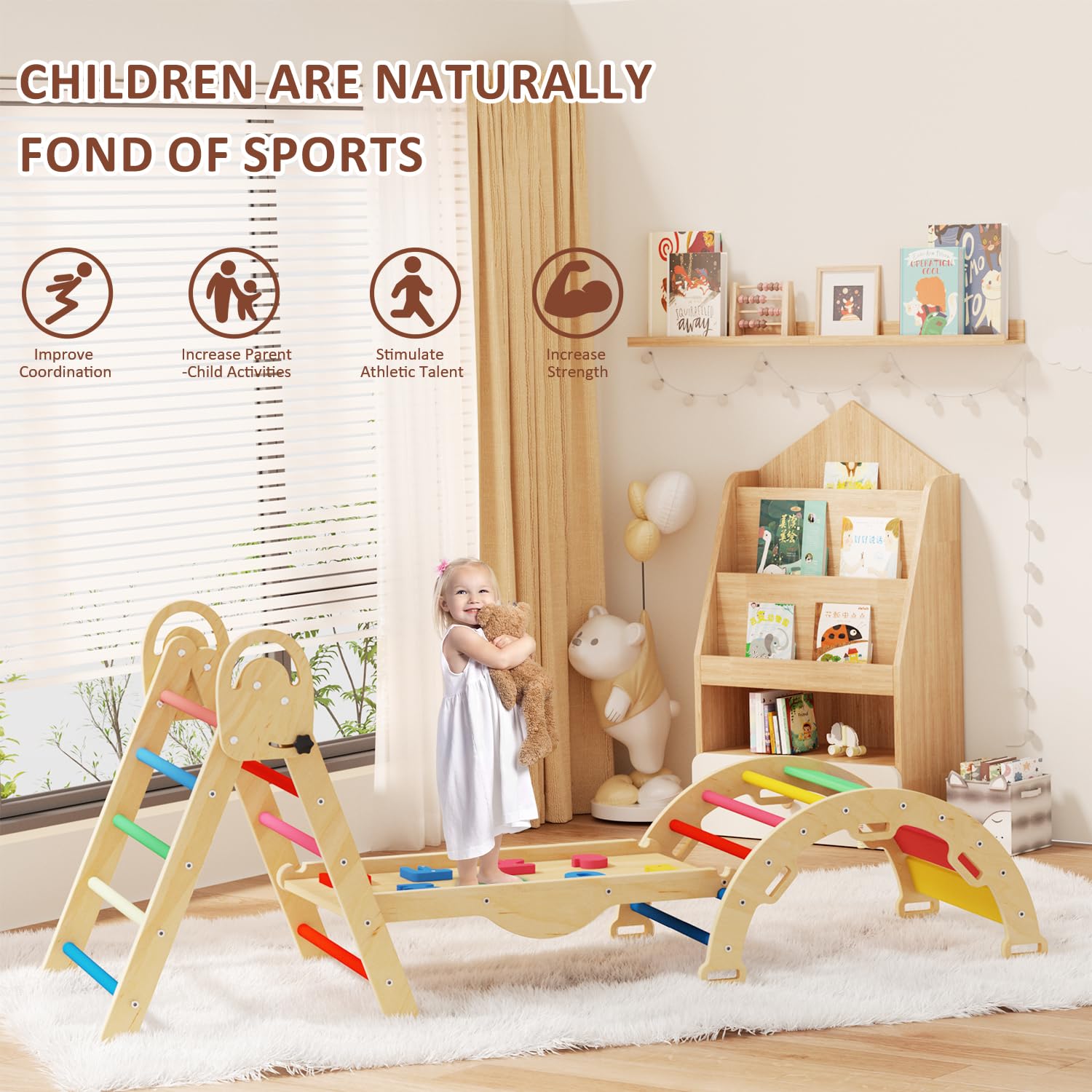 Pikler Triangle Climbing Set with Cushion and Ramp