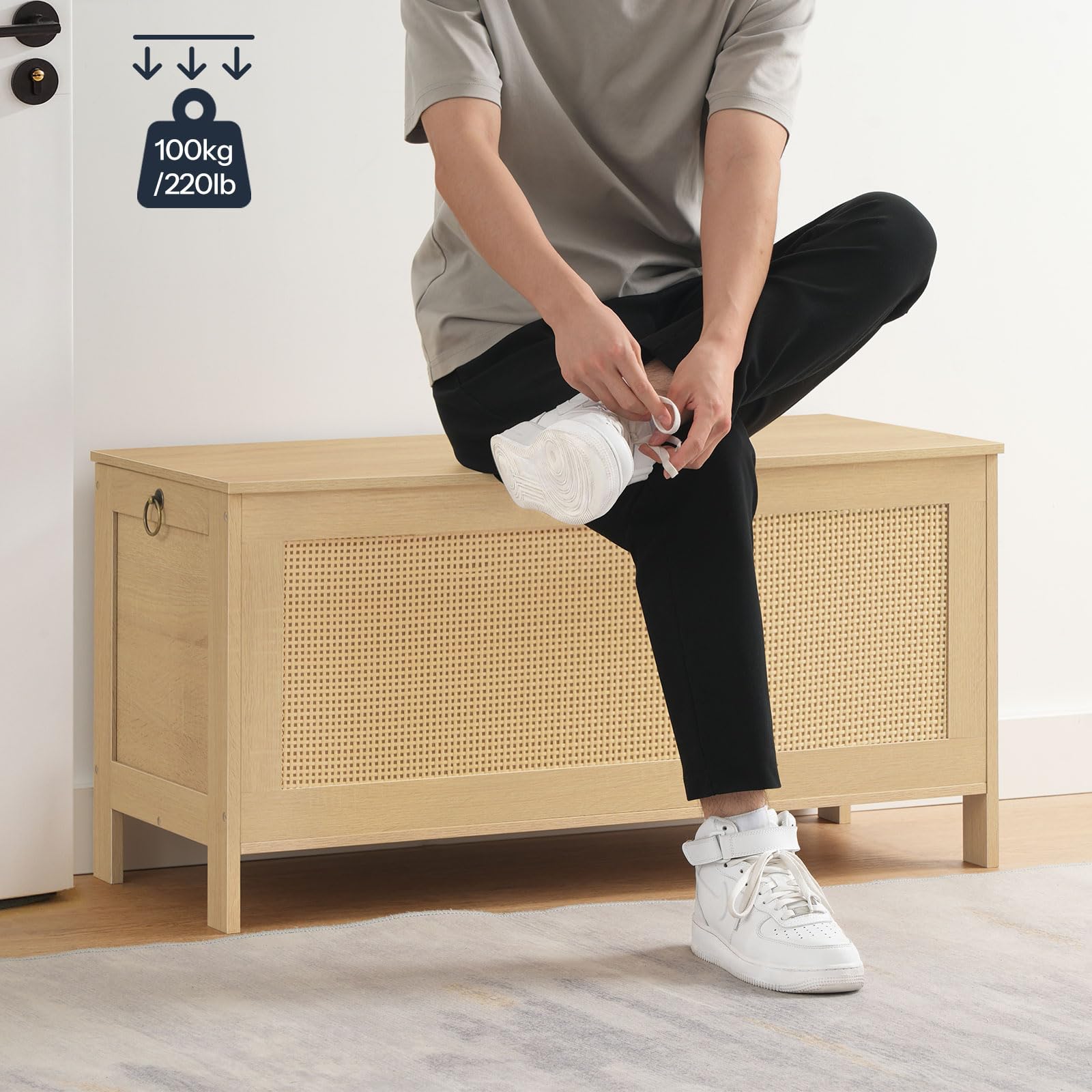 Storage Bench with Faux Rattan Decoration