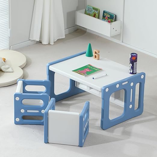 3 in 1 Montessori Weaning Table and 2 Chairs Set, Kids Activity Table Set