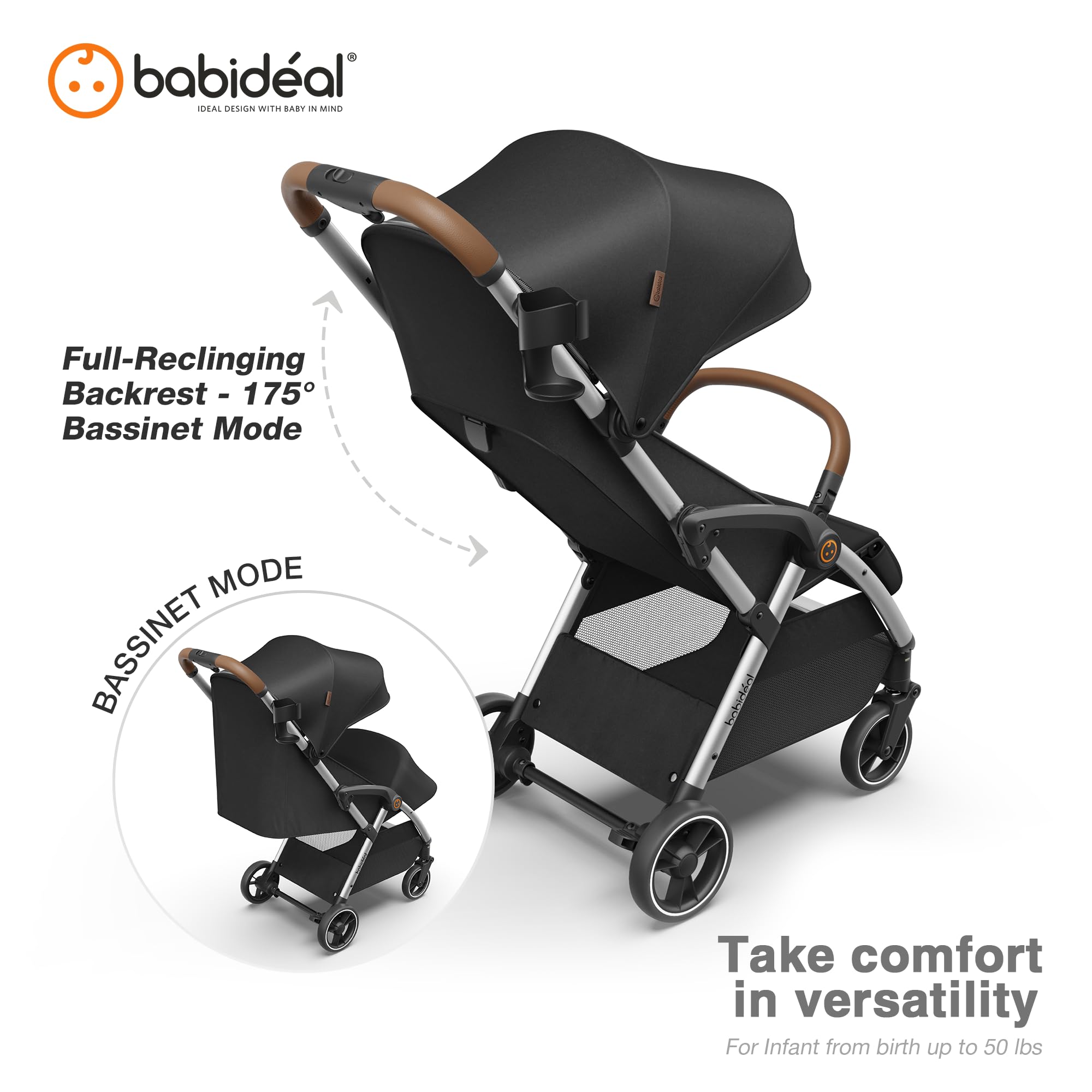 Lightweight Travel Stroller for Baby, Self-Folding Toddler Stroller with Large Canopy