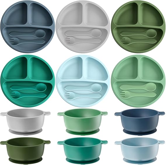 Pcs Silicone Baby Feeding Set,6 Baby Toddler Suction Bowls 6