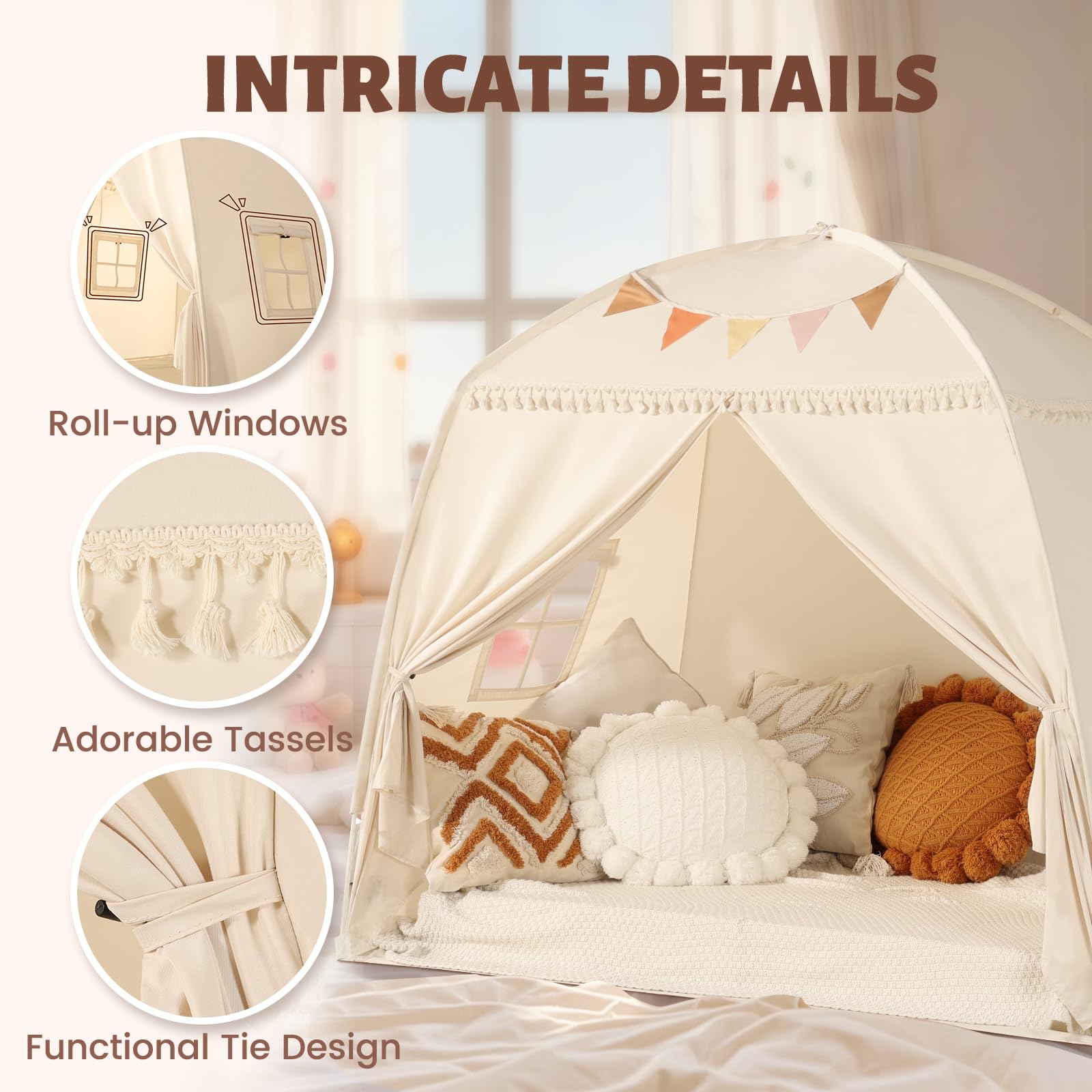 Large Kids Teepee Tent with Star Lights