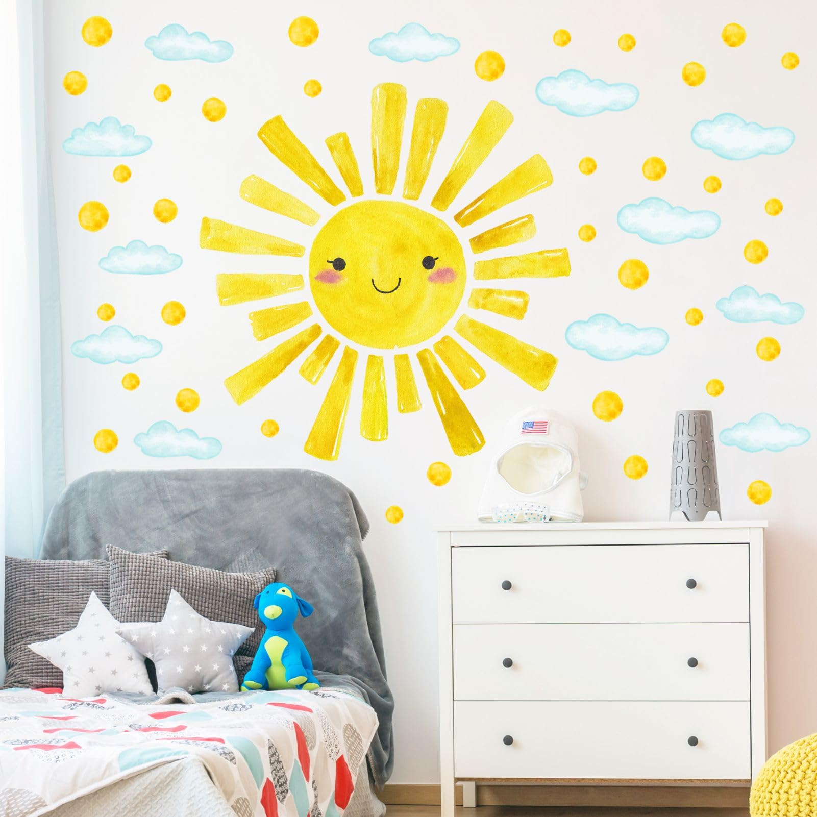 Large Sun Wall Decals Cloud Polka Dots Wall Stickers for Kids Room