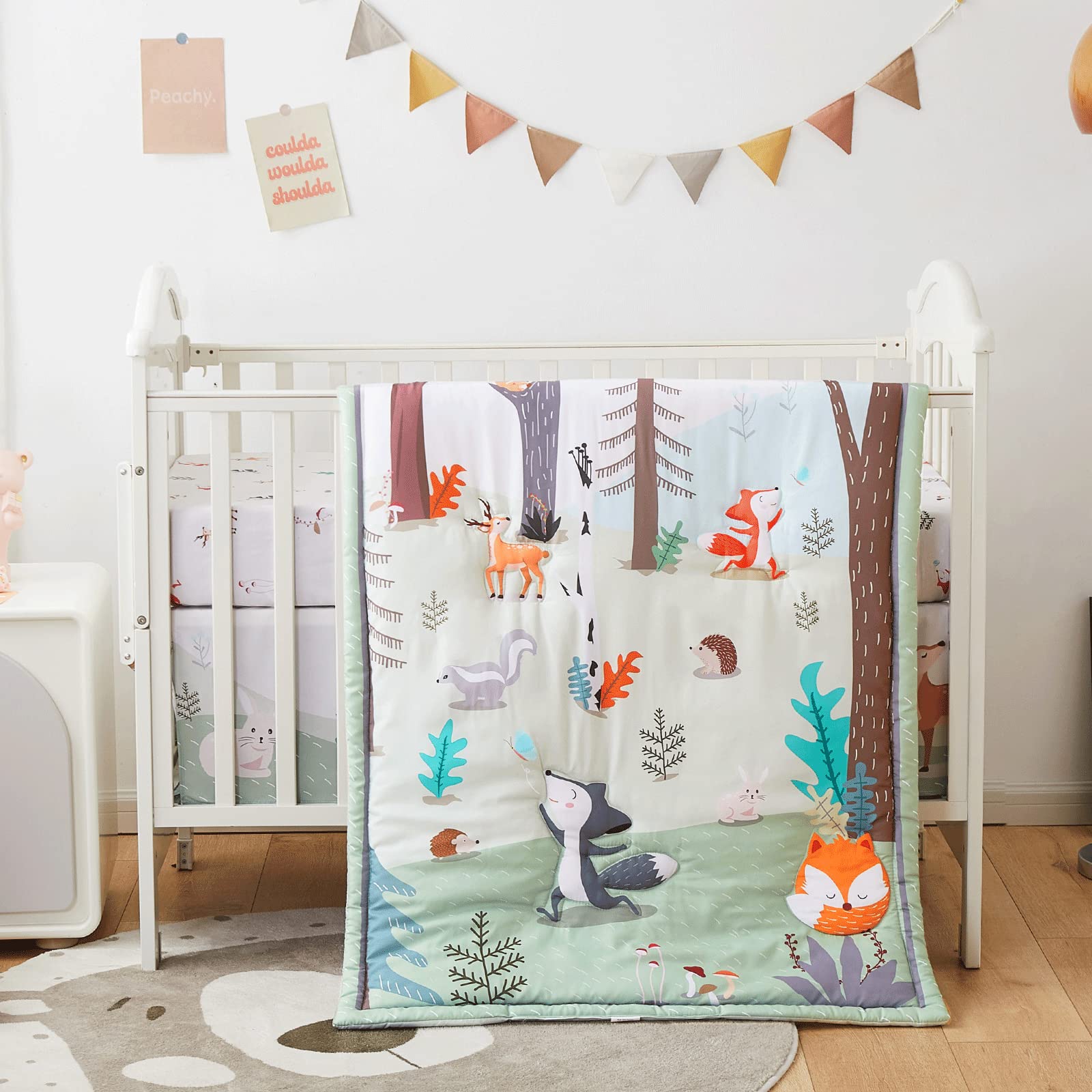 3-Piece Crib Bedding Set for Boys Girls, Soft Baby Bedding Set Including Blanket