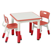 Dry-Erase Square Activity Table with 2 Chairs, Adjustable, Kids Furniture, Red, 1