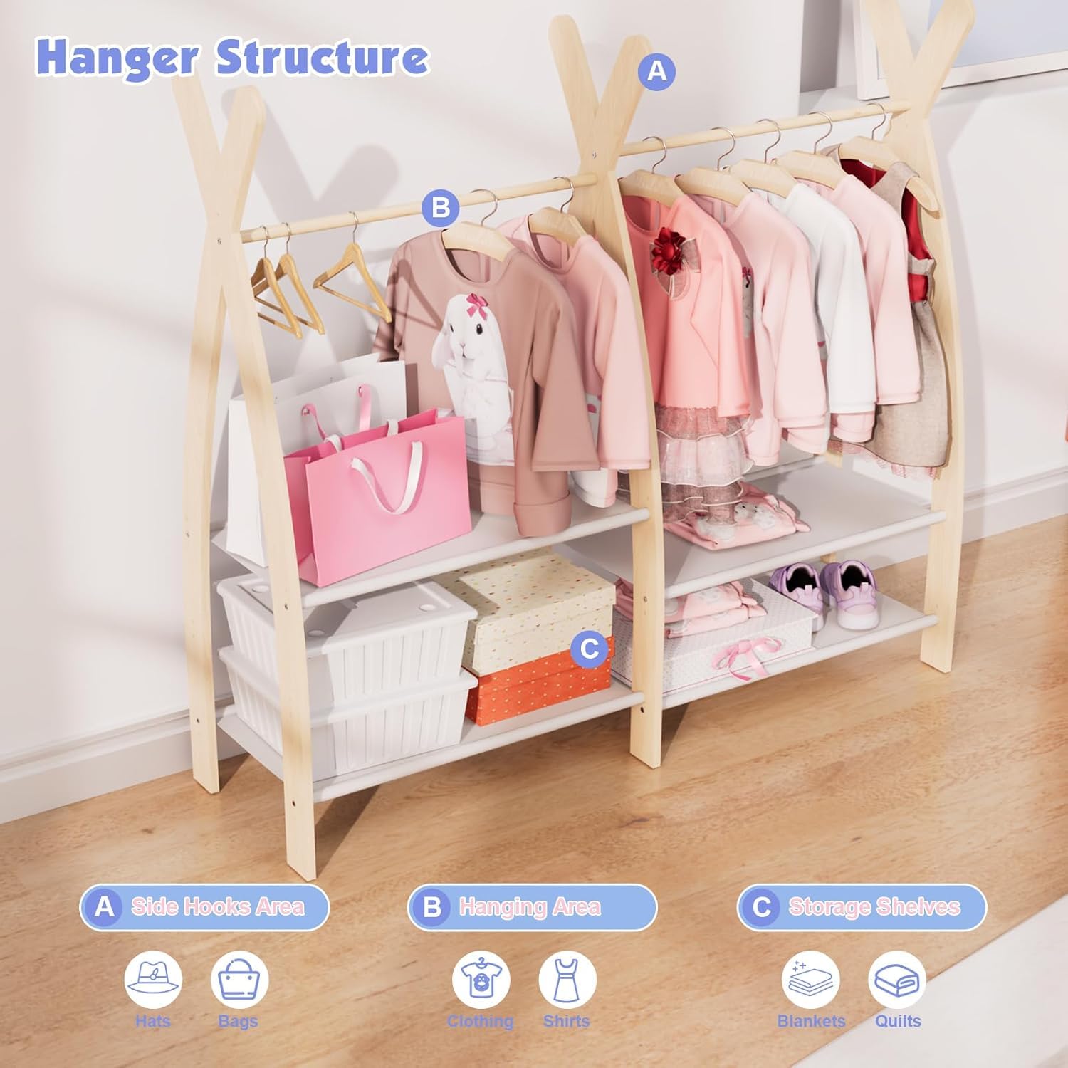 Kids Clothing Rack with Storage Shelves