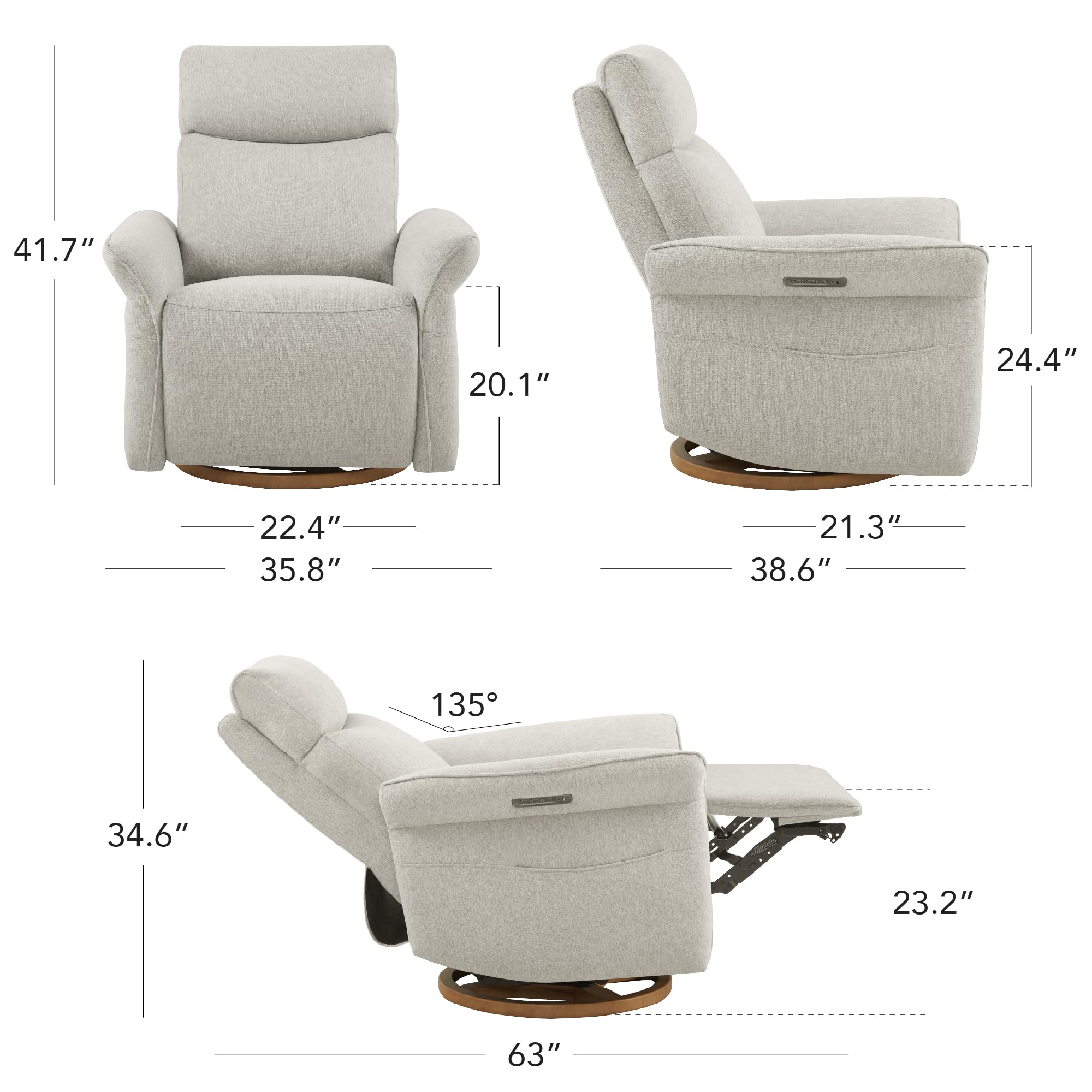 Electric Triple-Motor Power Recliner Nursery Glider Chair
