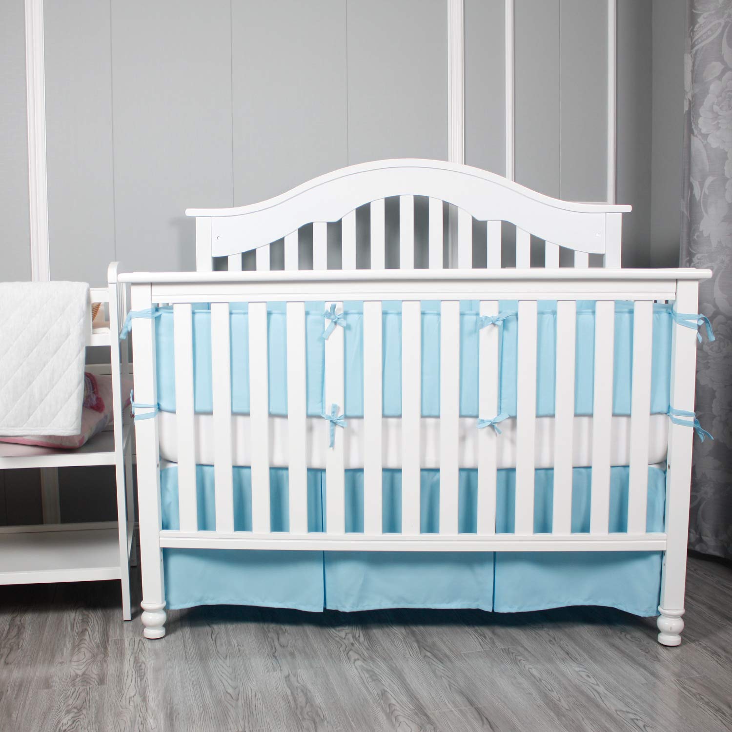 Blue Pleated Crib Skirt with Split Corners