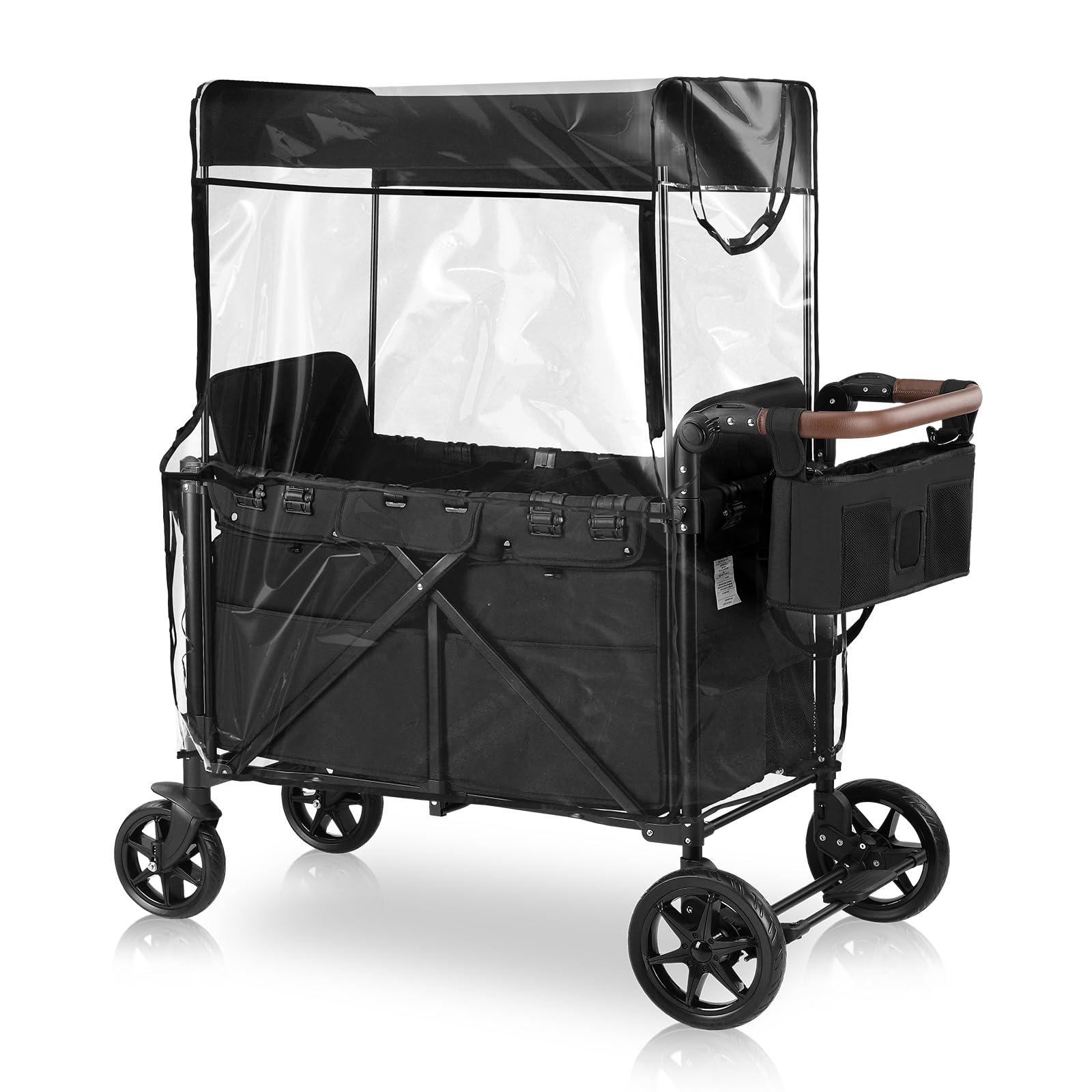 Double Wagon Stroller with Rain Cover and Safety Harness