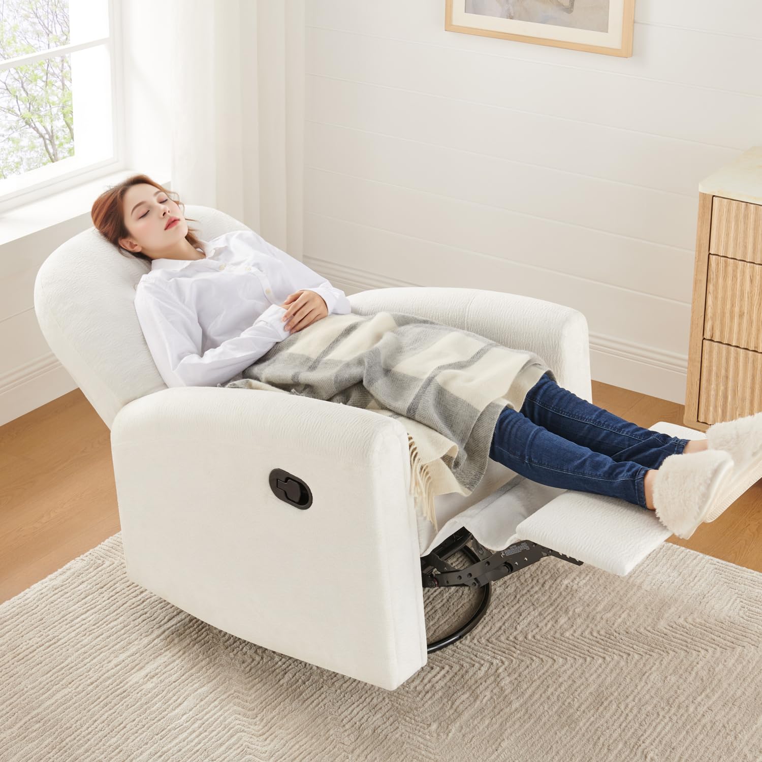 360 Swivel Rocker Recliner Chair with Tufted Backrest