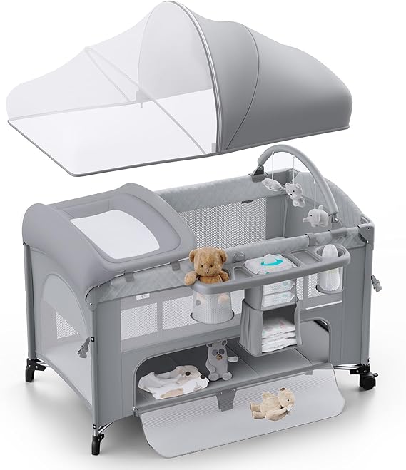4 in 1 Baby Bassinet, Pack and Play, Bedside Crib Sleeper