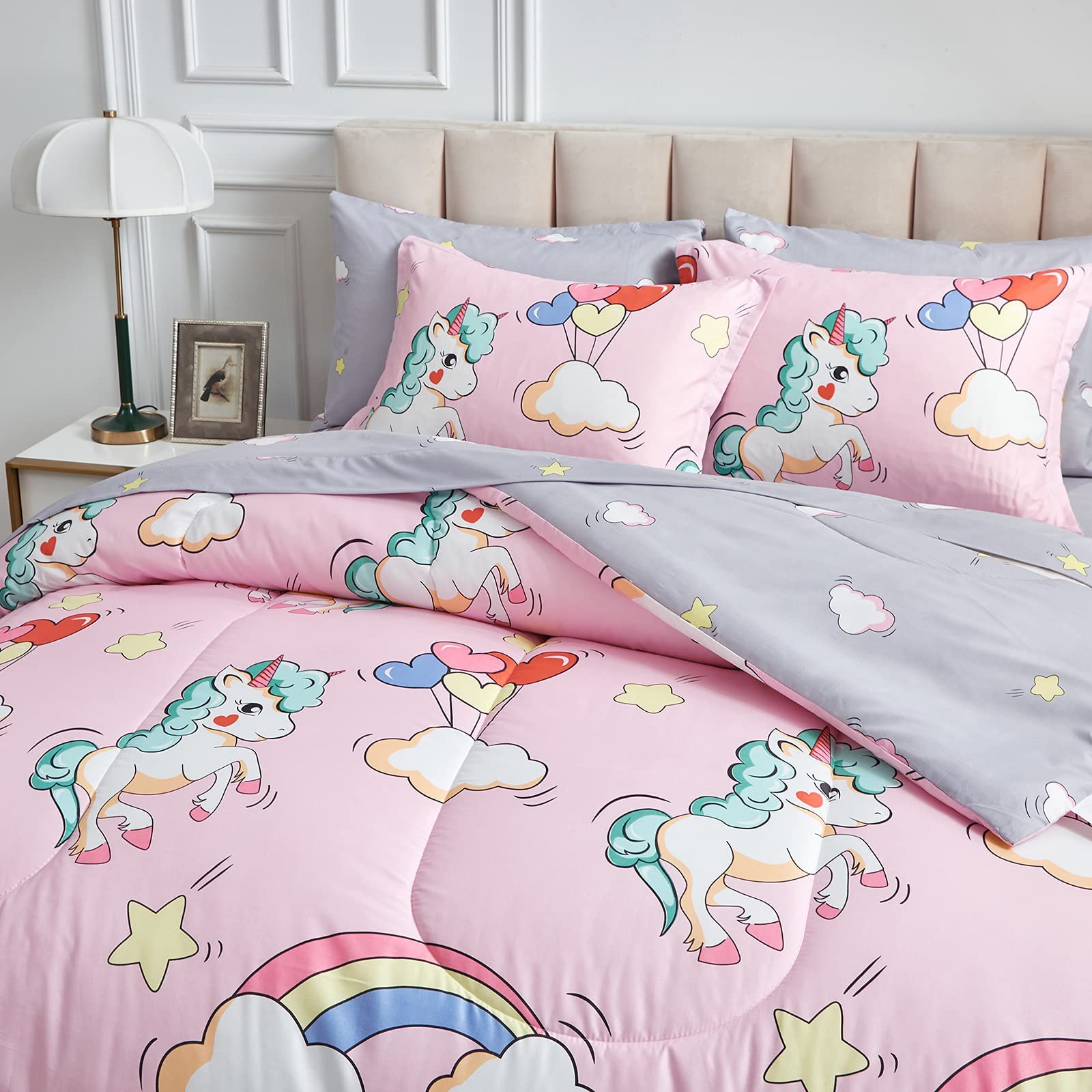 BEDDING Kids Girls Bed in a Bag 7 Pieces Queen Size Unicorn