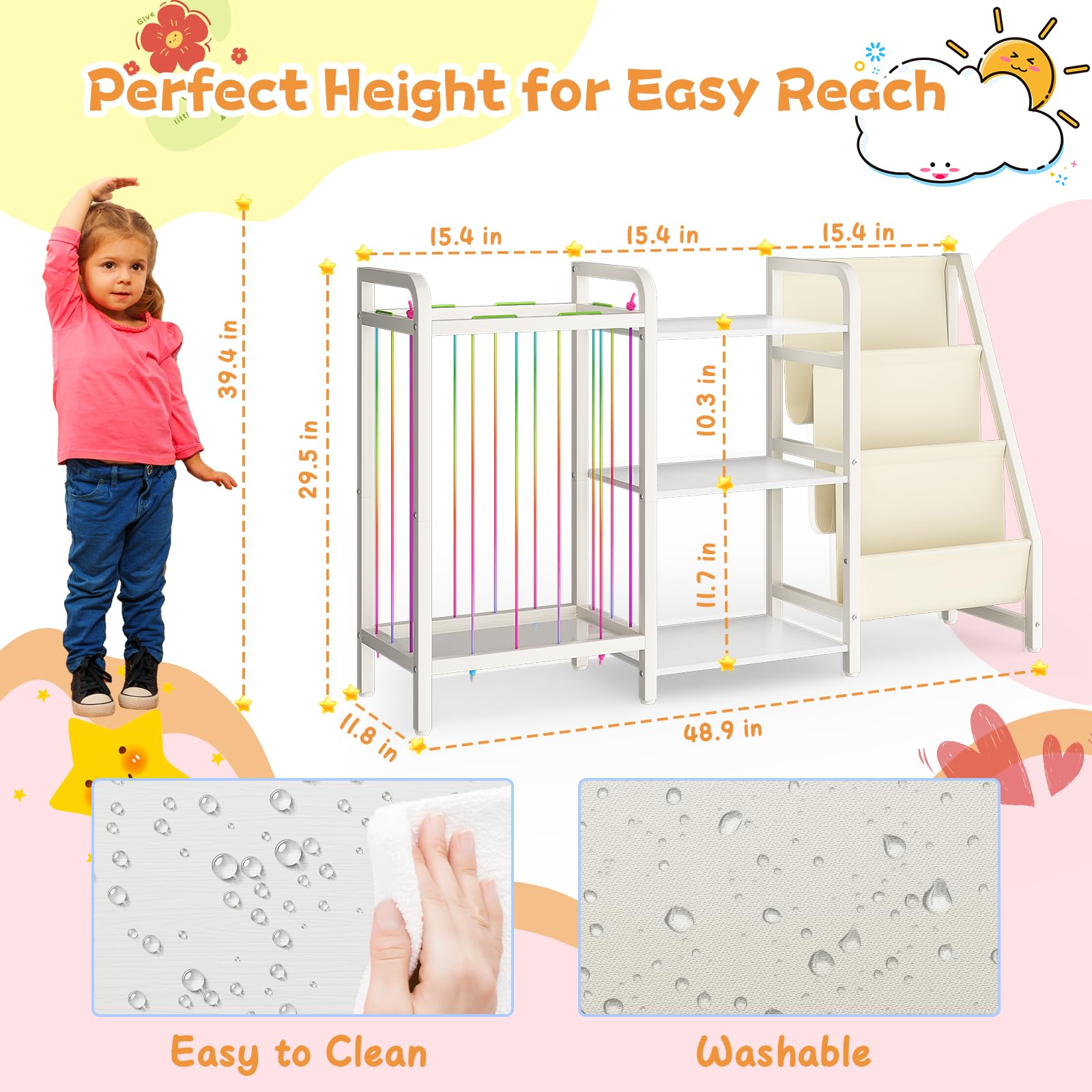 Kids Bookshelf and Toy Storage Organizer with Stuffed Animal Holder