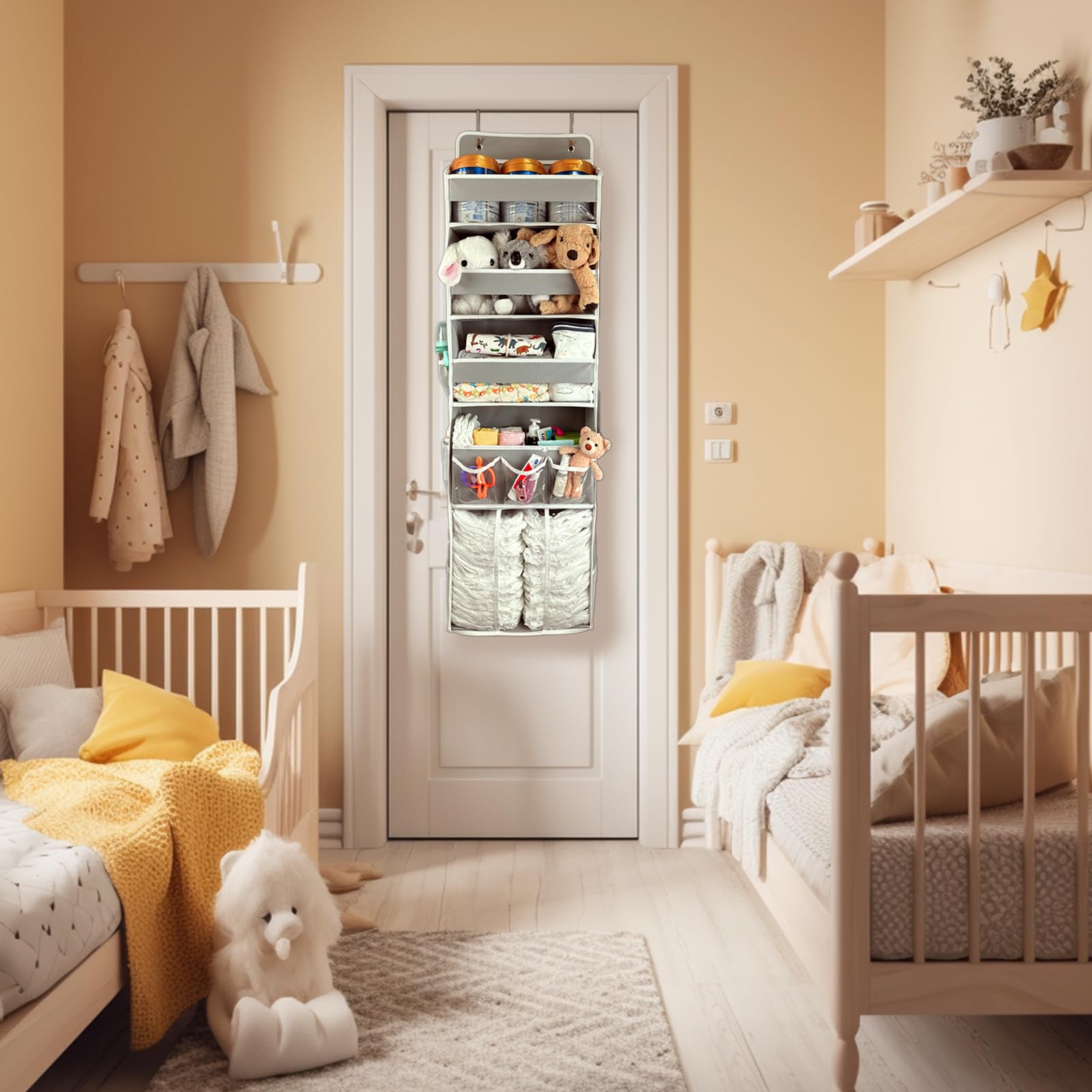 Storage Organizer,with 3 Bins 1 Movable Baby Diaper Caddy